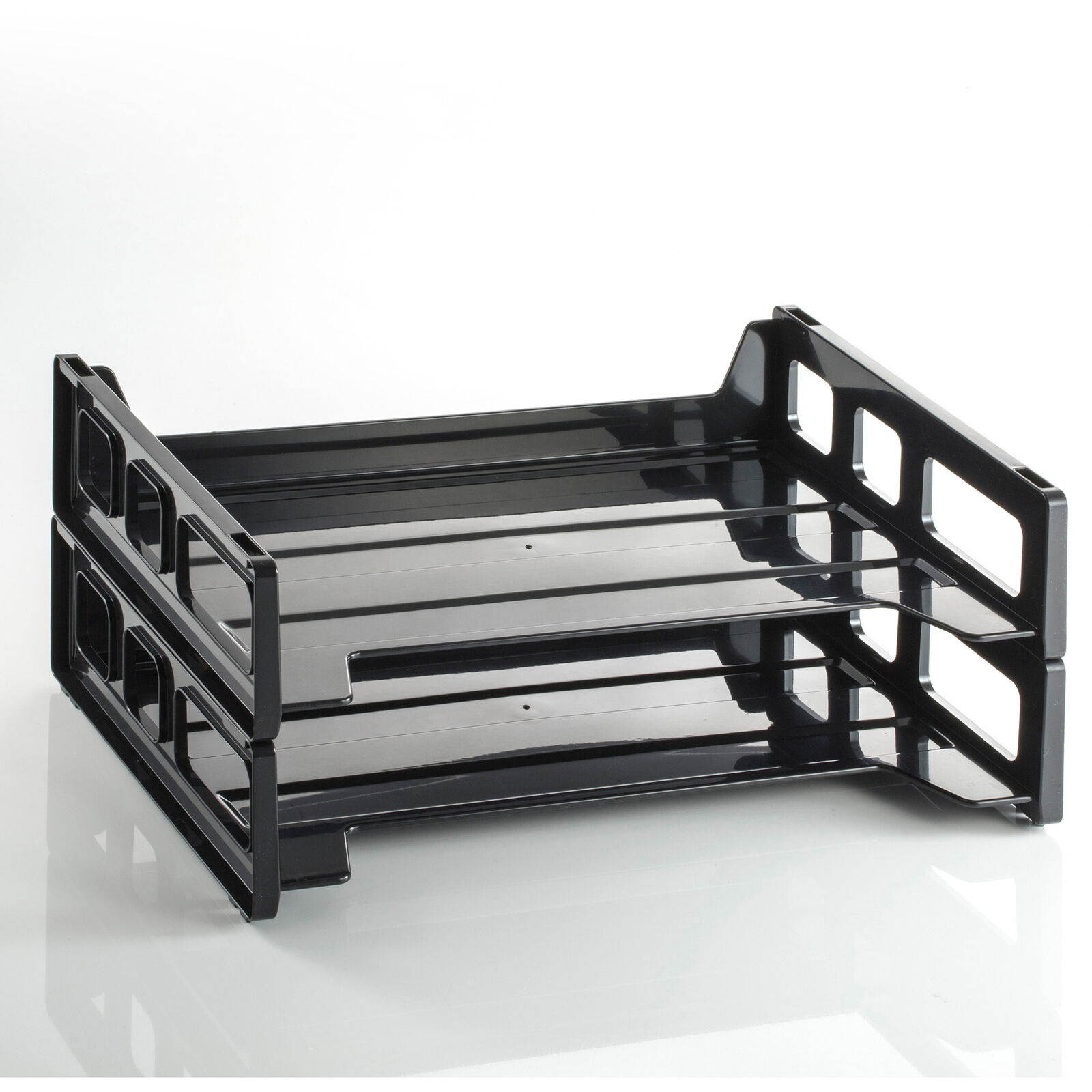 Oic Side Load Desk Tray - 2.8" Height X 13.2" Width X 9" Depth - Plastic - Black