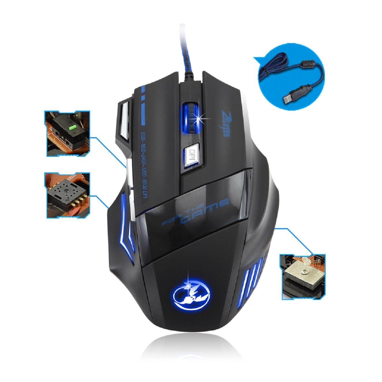 Zelotes 5500 DPI 7 Button LED Optical USB Wired Gaming Mouse Mice for Pro Gamer
