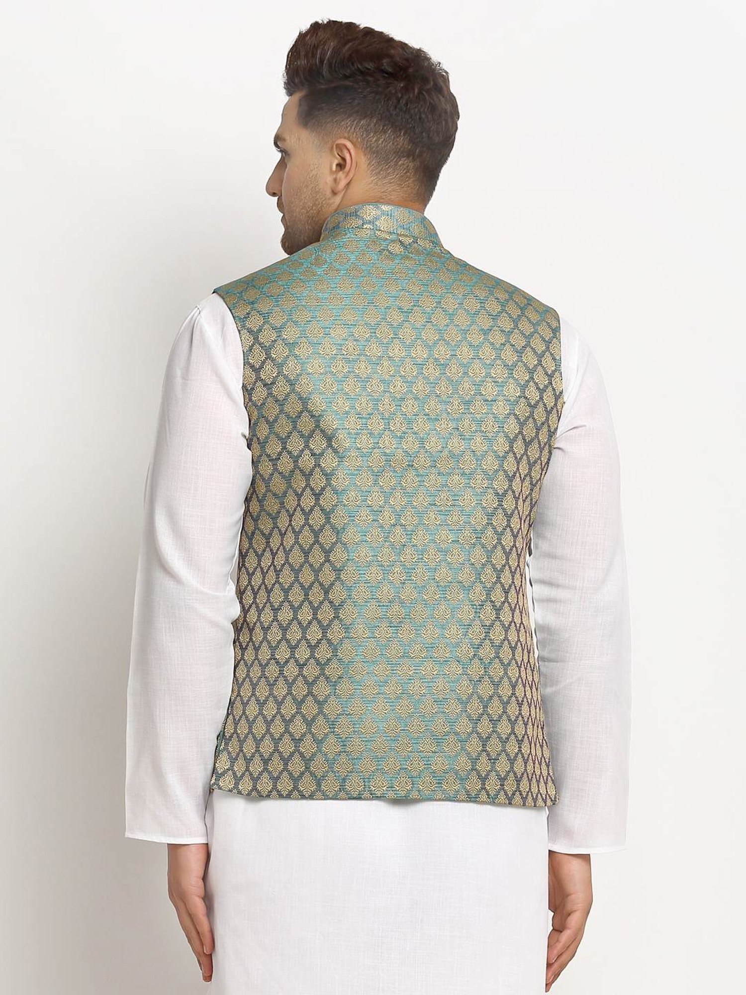Treemoda Sapphire Blue Regular Fit Self Pattern Nehru Jacket