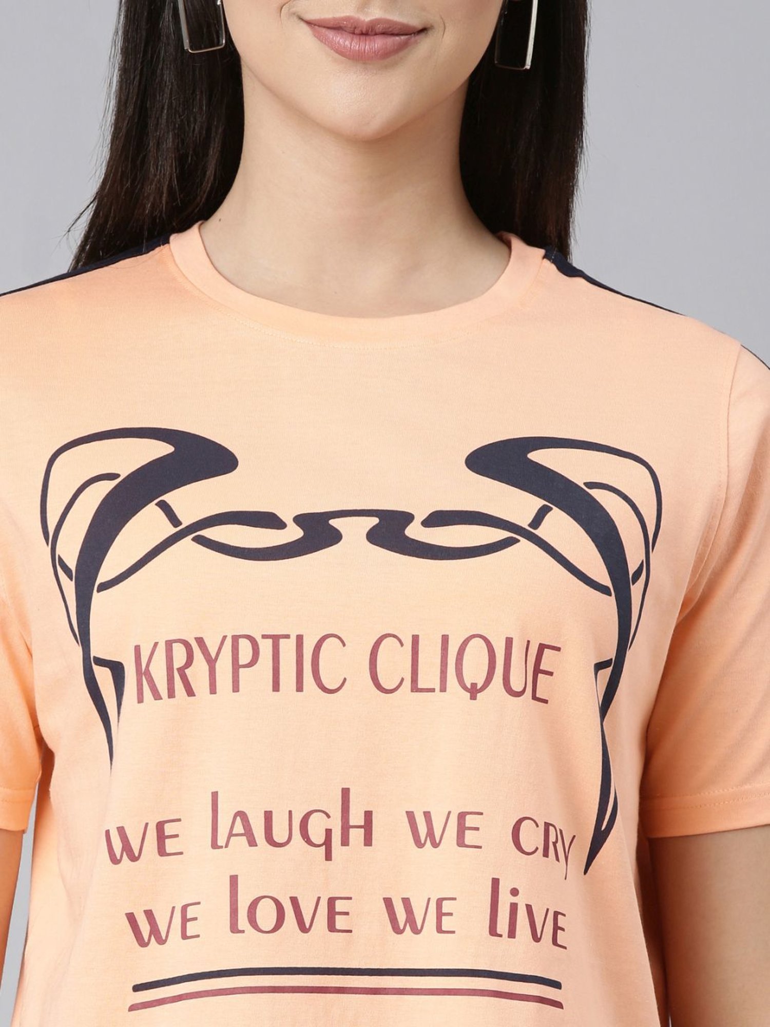 Kryptic Peach Cotton Printed T-Shirt