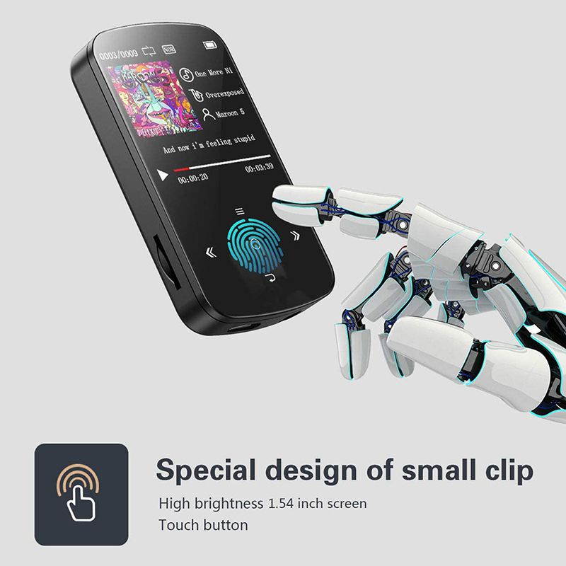 MP3 Player Clip Bluetooth FM Radio Portable Touch Screen Music Player for Running Sport Pedometer Voice Recorder Lossless Earphones w/MicroSD card slot