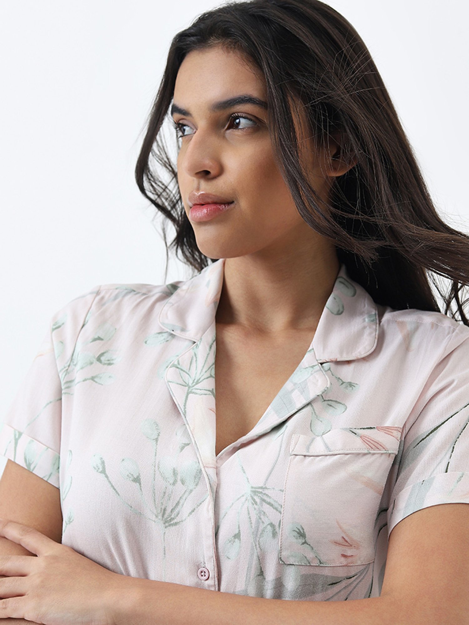 Wunderlove by Westside Light Pink Shirt with High-Rise Pyjamas Set