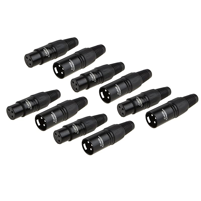 5Pair XLR 3 Pin MaleFemale Audio Mic Microphone Connector Black Housing