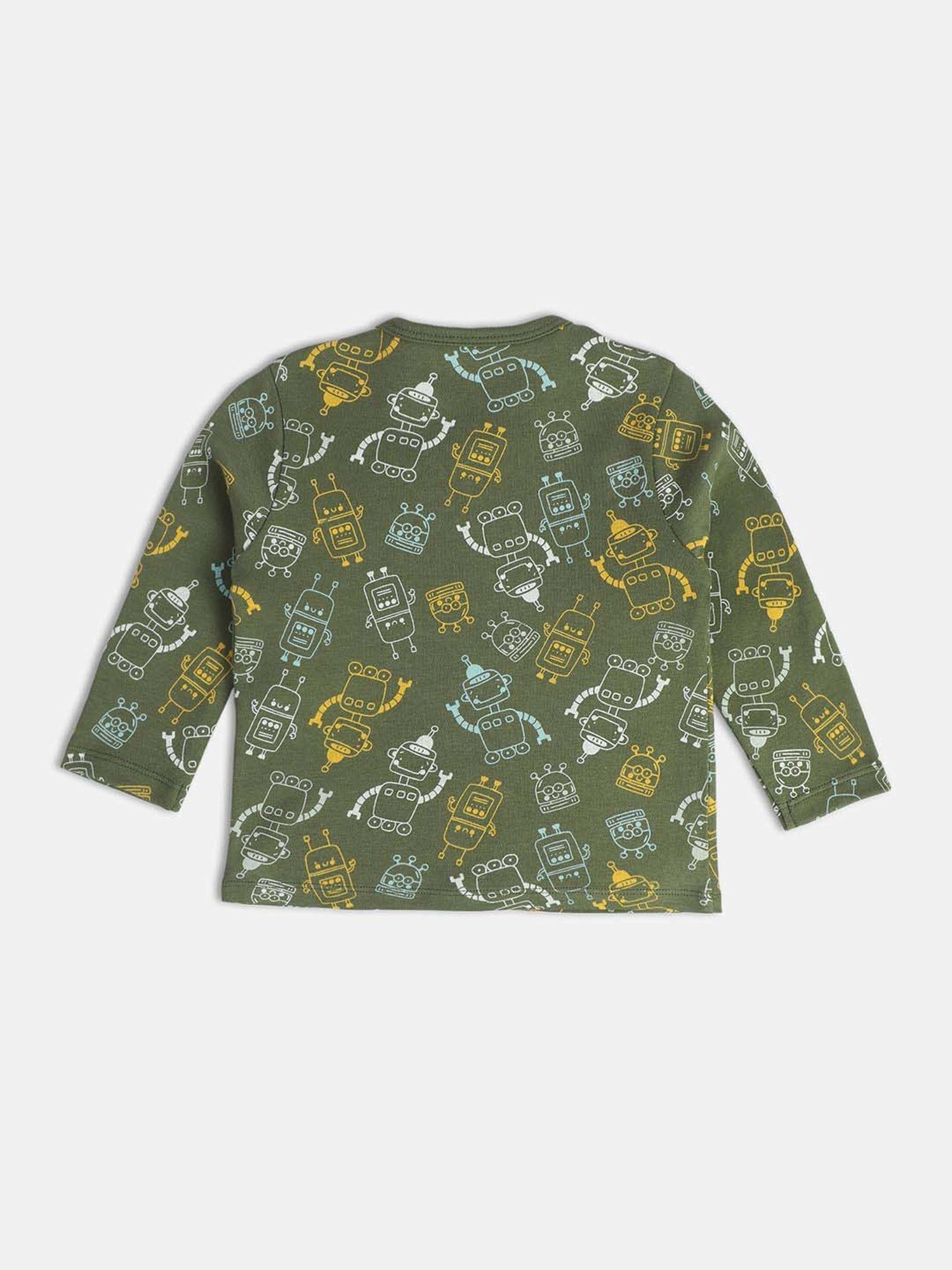 MINIKLUB Boys Olive Green & Red Printed Full Sleeves Front Open Vest