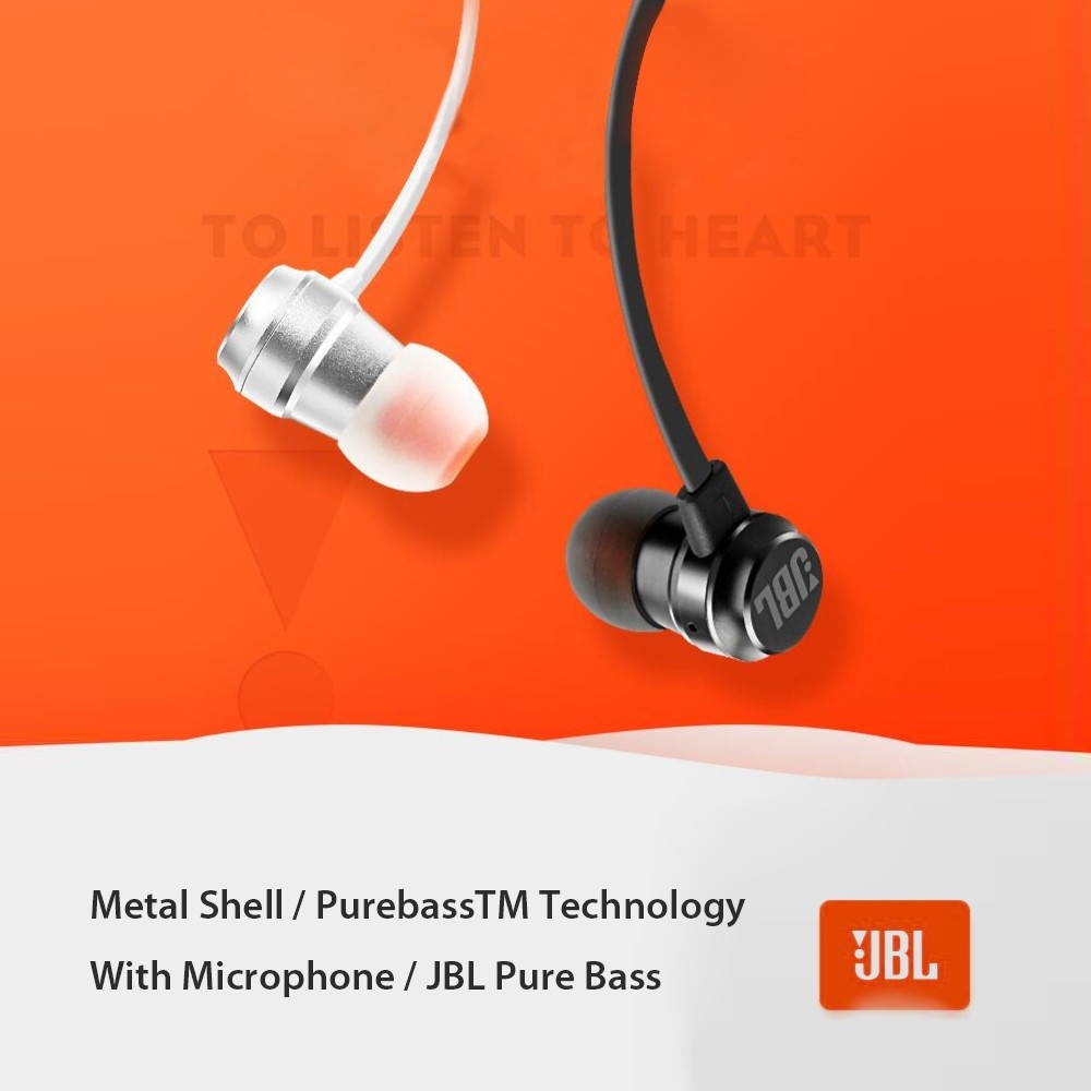 JBL T290 In-ear Headphones JBL Pure Bass Sound Earphones One Button Control 3.5mm Jack Wired Earpieces Portable Headset with Microphone For Mobile Phone Tablet