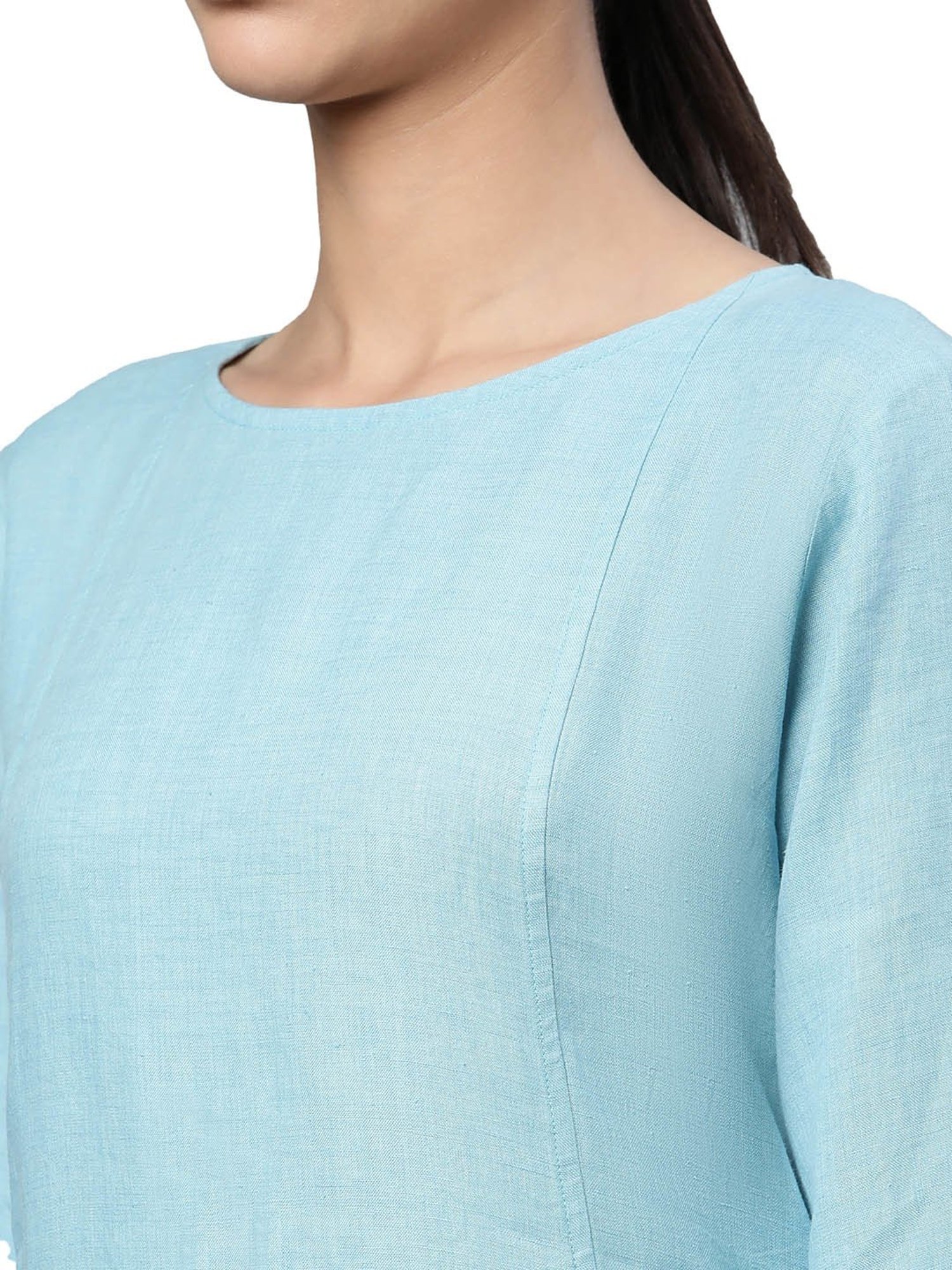Linen Club Woman Blue Straight Kurta