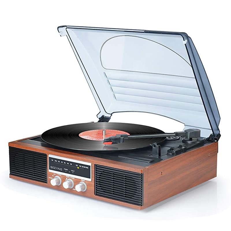 Player Bluetooth Turntable with Stereo Speakers Portable BeltDriven Nostalgic LP Vinyl Player with FM Stereo Radio Line Output