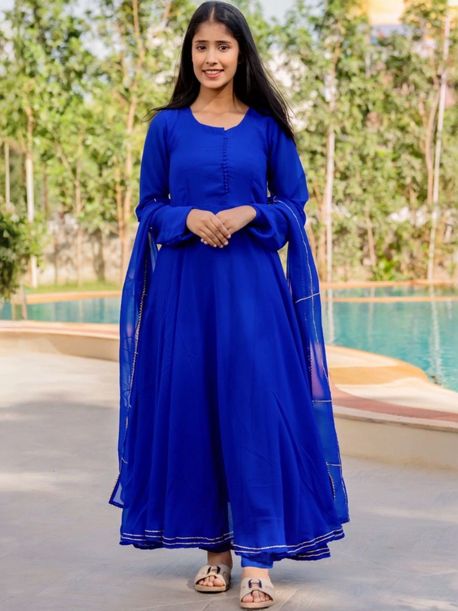 HOUSE OF JAMOTI Blue Regular Fit Kurta Pant Set With Dupatta