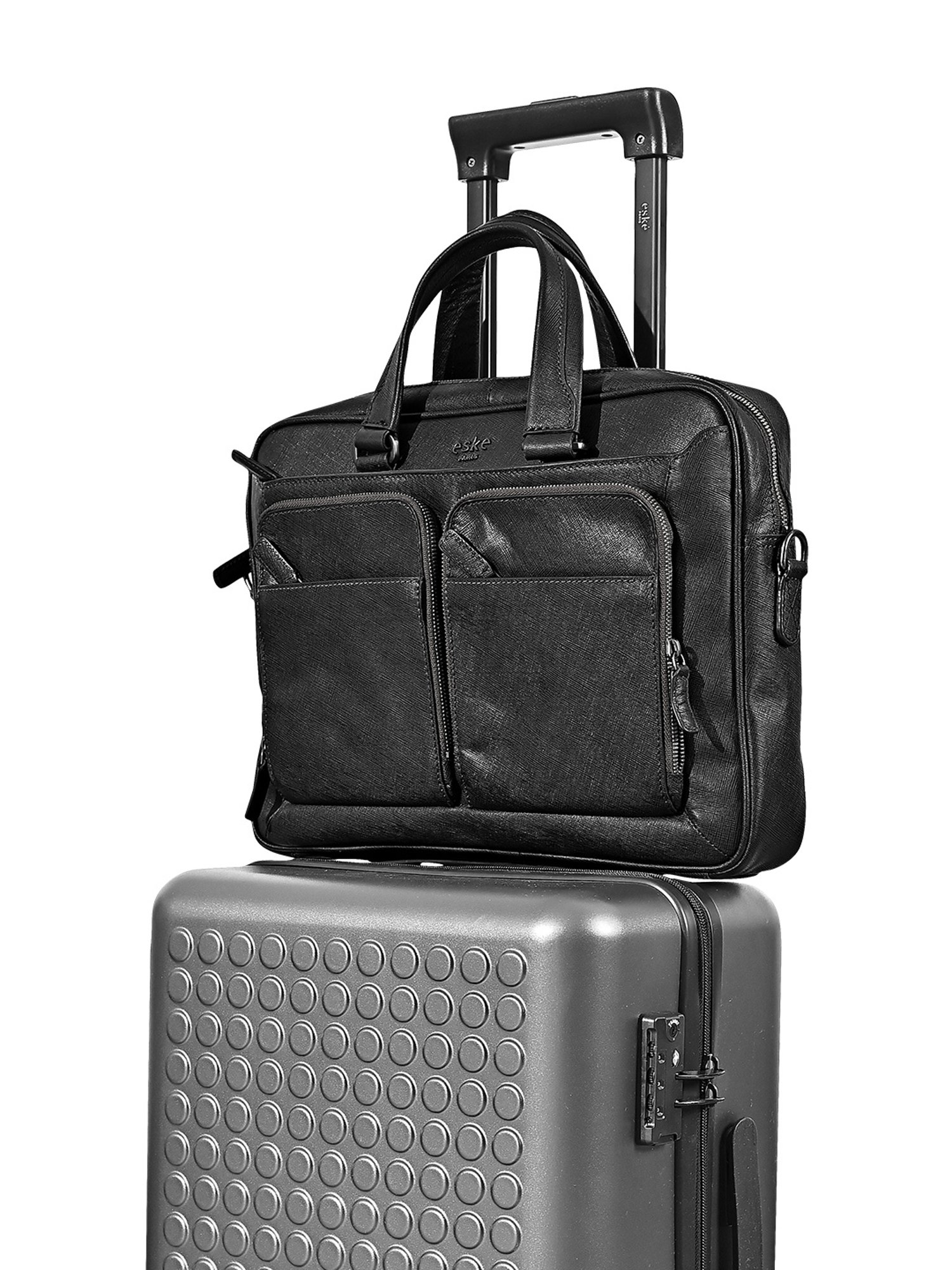 Eske Lewes 15 inch Black Leather Large Laptop Messenger Bag