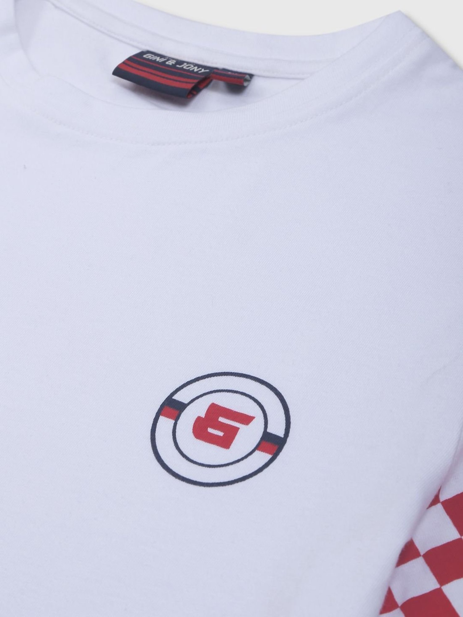 Gini & Jony Boys White & Red Printed T-Shirt