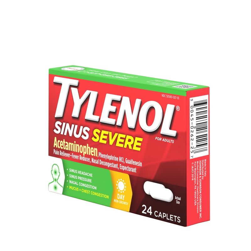 Tylenol Sinus Severe Non-Drowsy Pain & Congestion Relief Caplets - Acetaminophen - 24ct