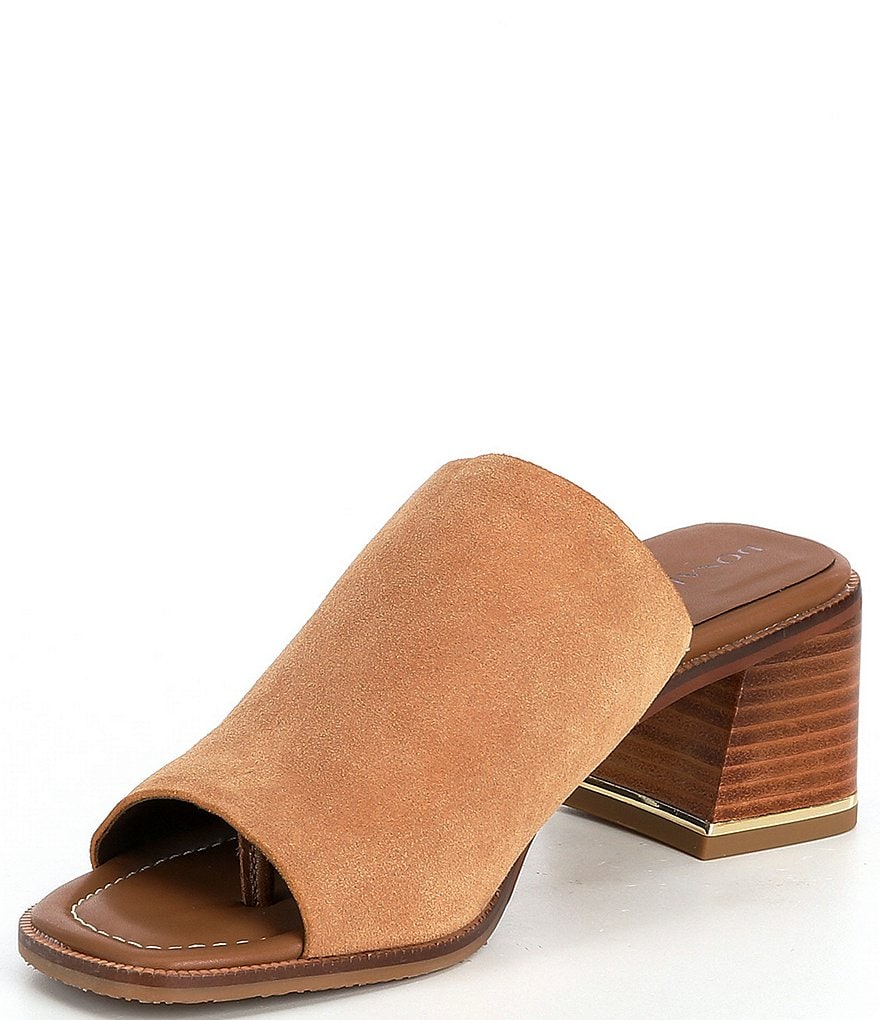 Donald Pliner Hazee Suede Block Heel Toe Post Mules