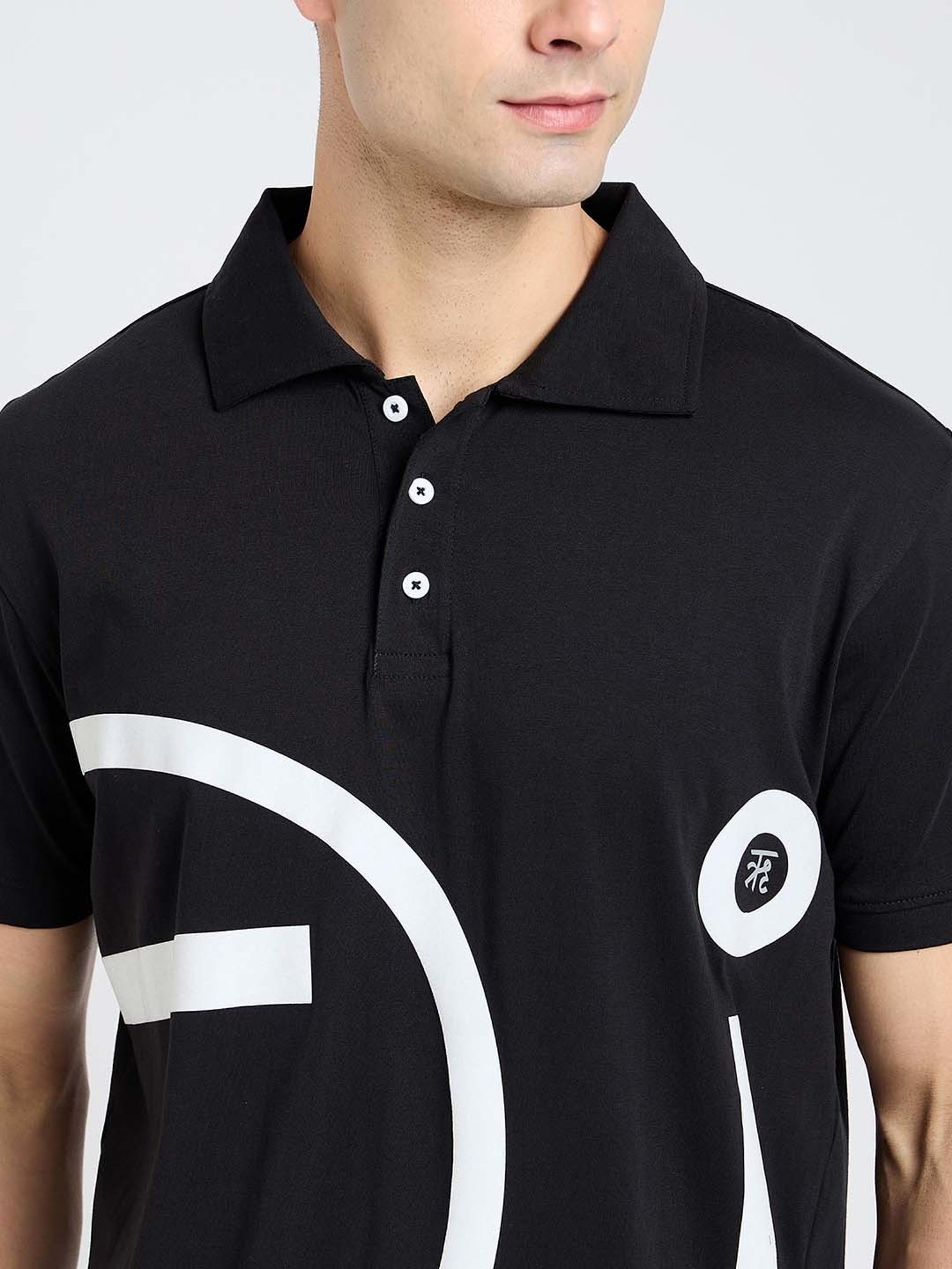 EDRIO Black Regular Fit Printed Polo T-Shirt
