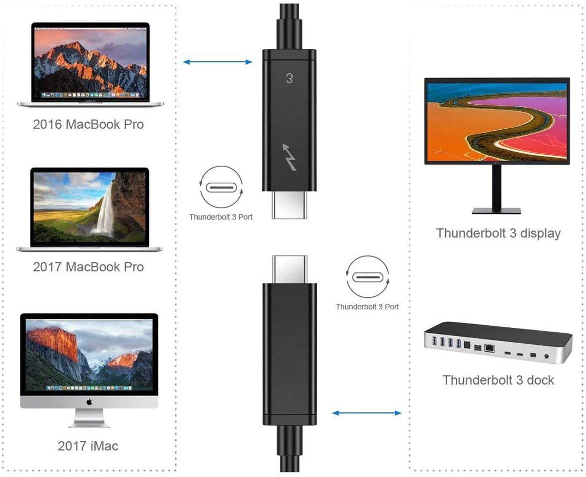 CY USB4 Thunderbolt Cable Thunderbolt 3 (USB-C) to Thunderbolt 3 Cable Adapter 40Gbps for Laptop 80cm