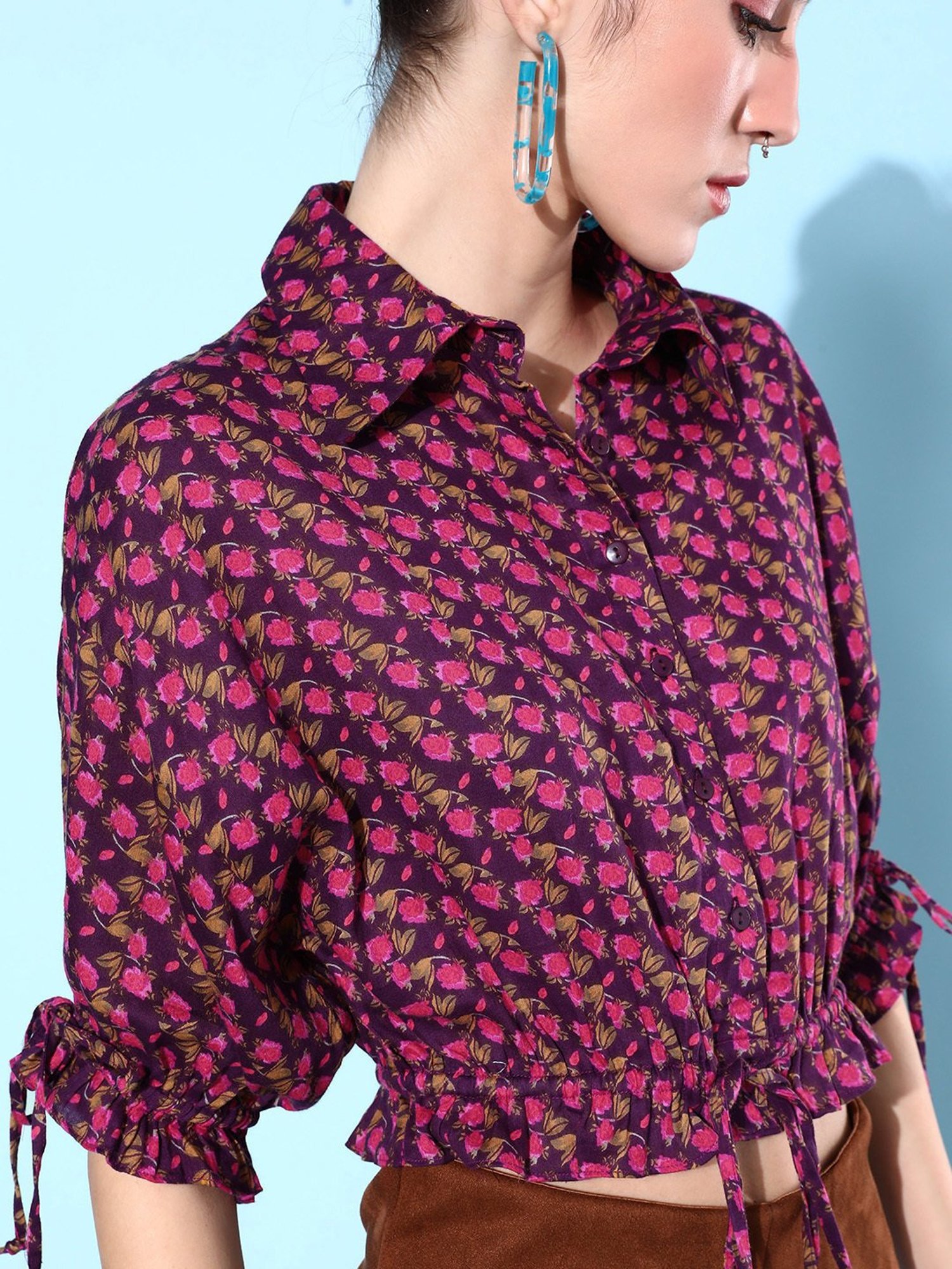 QUIERO Purple Floral Print Crop Top