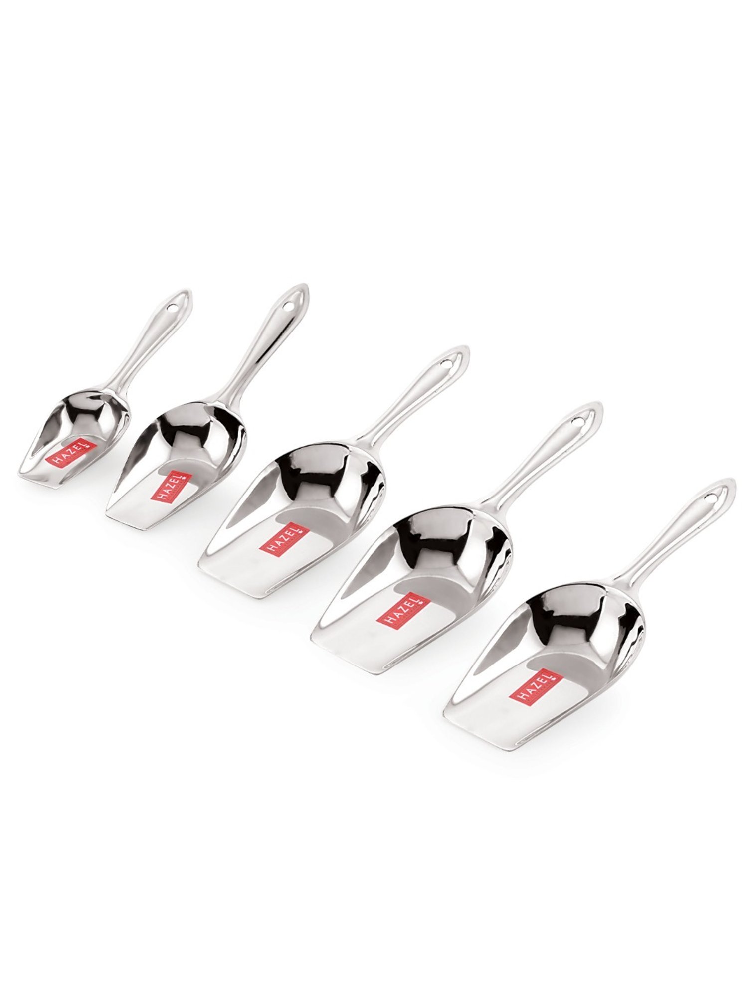 HAZEL Silver Stainless Steel Kitchen Scoop for Grocery - Set of 5