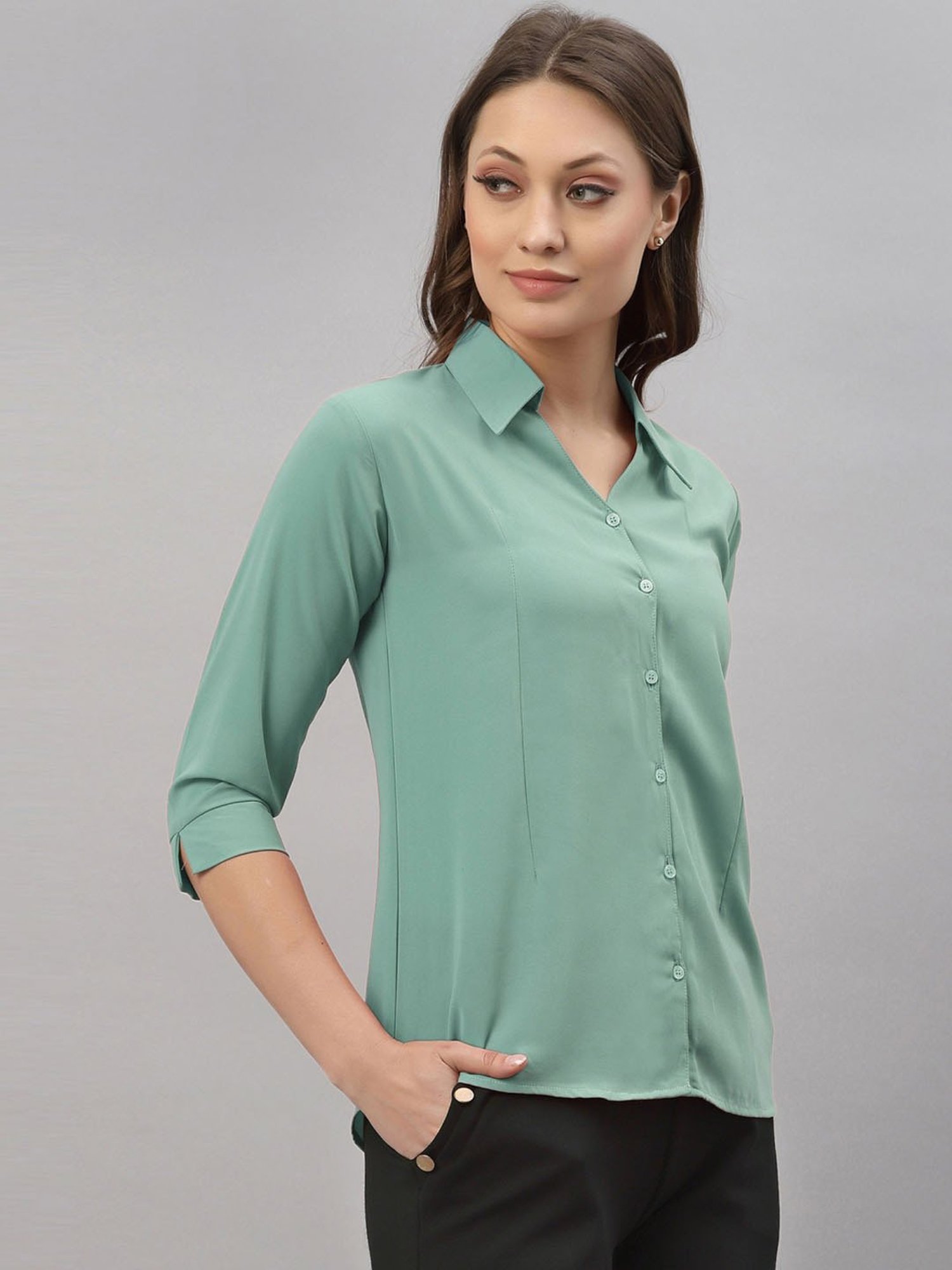 SELVIA Mint Green Regular Fit Formal Shirt