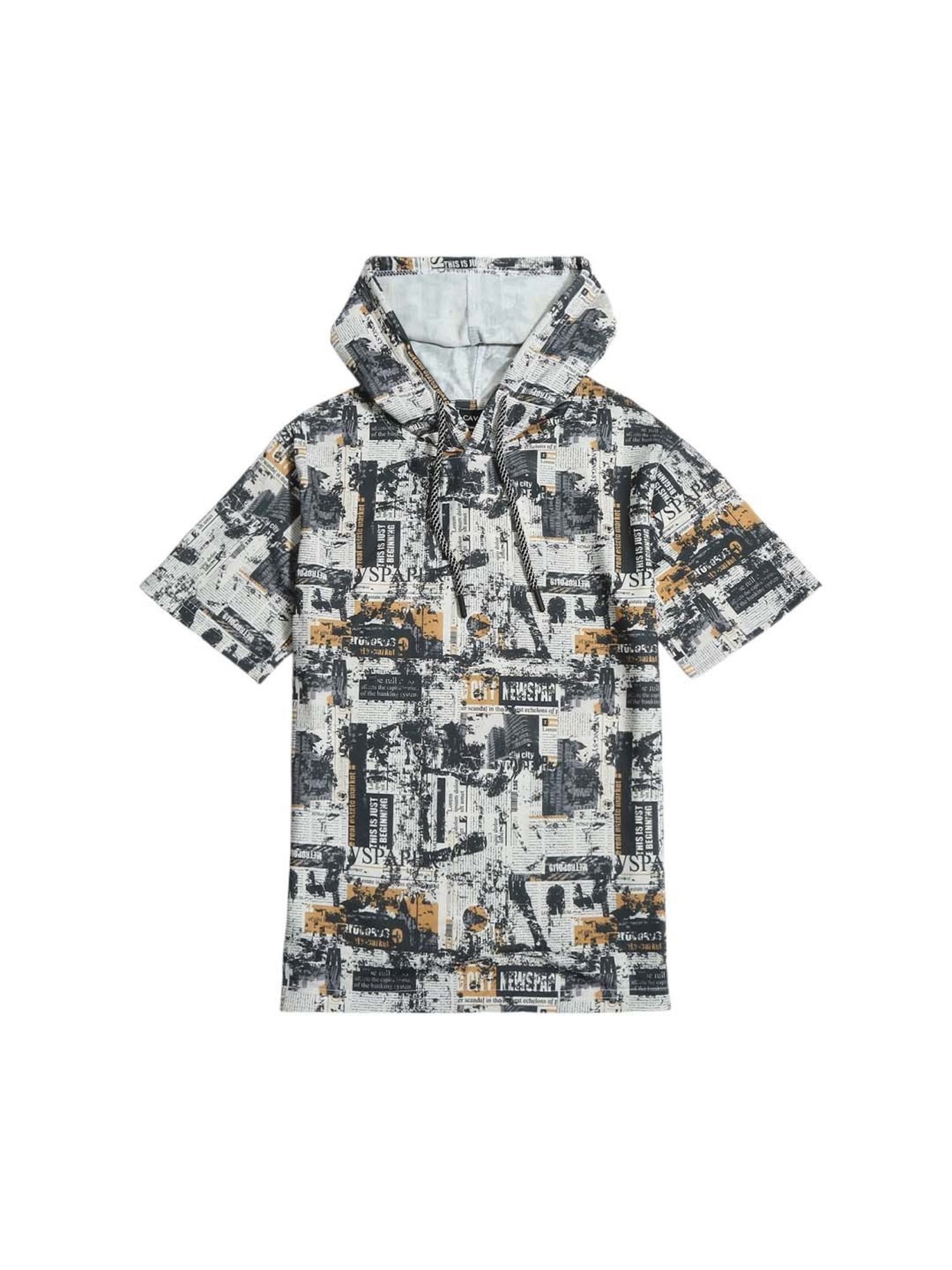 Cavio Boys Grey & White Cotton Printed T-Shirt