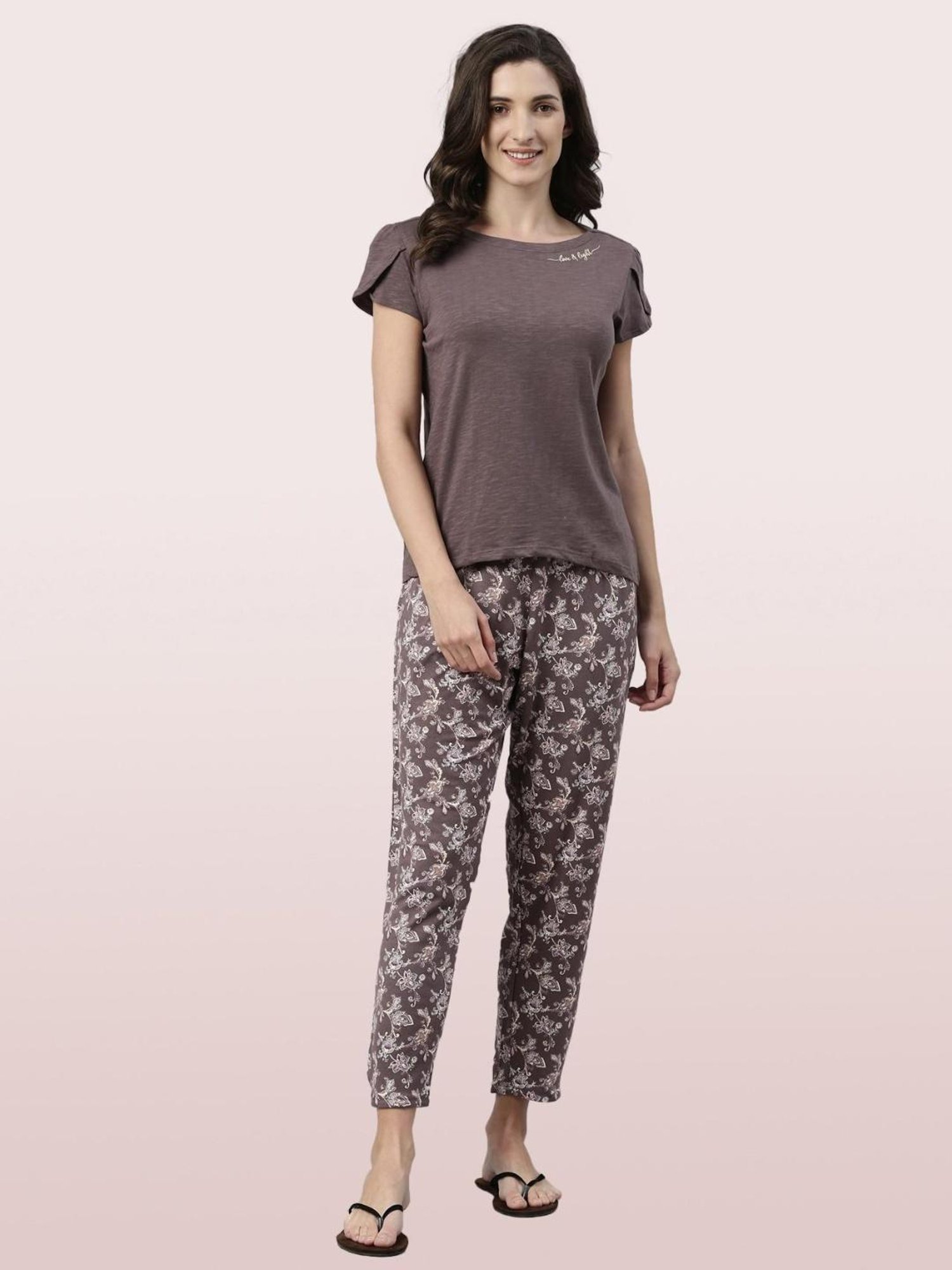 Enamor Brown Printed Pajamas