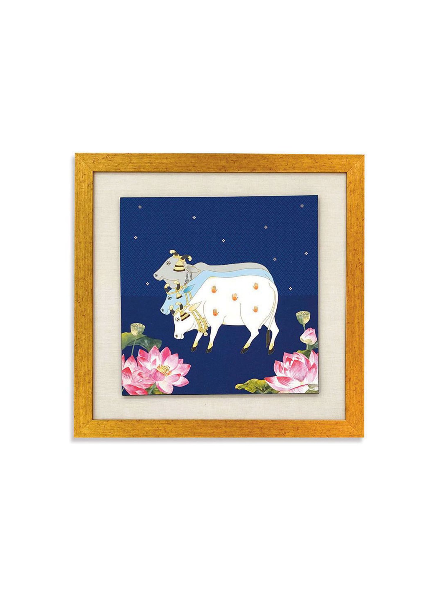 ICraft Navy Blue & White Canvas Neel Pichwai Wall Art - Set of 1