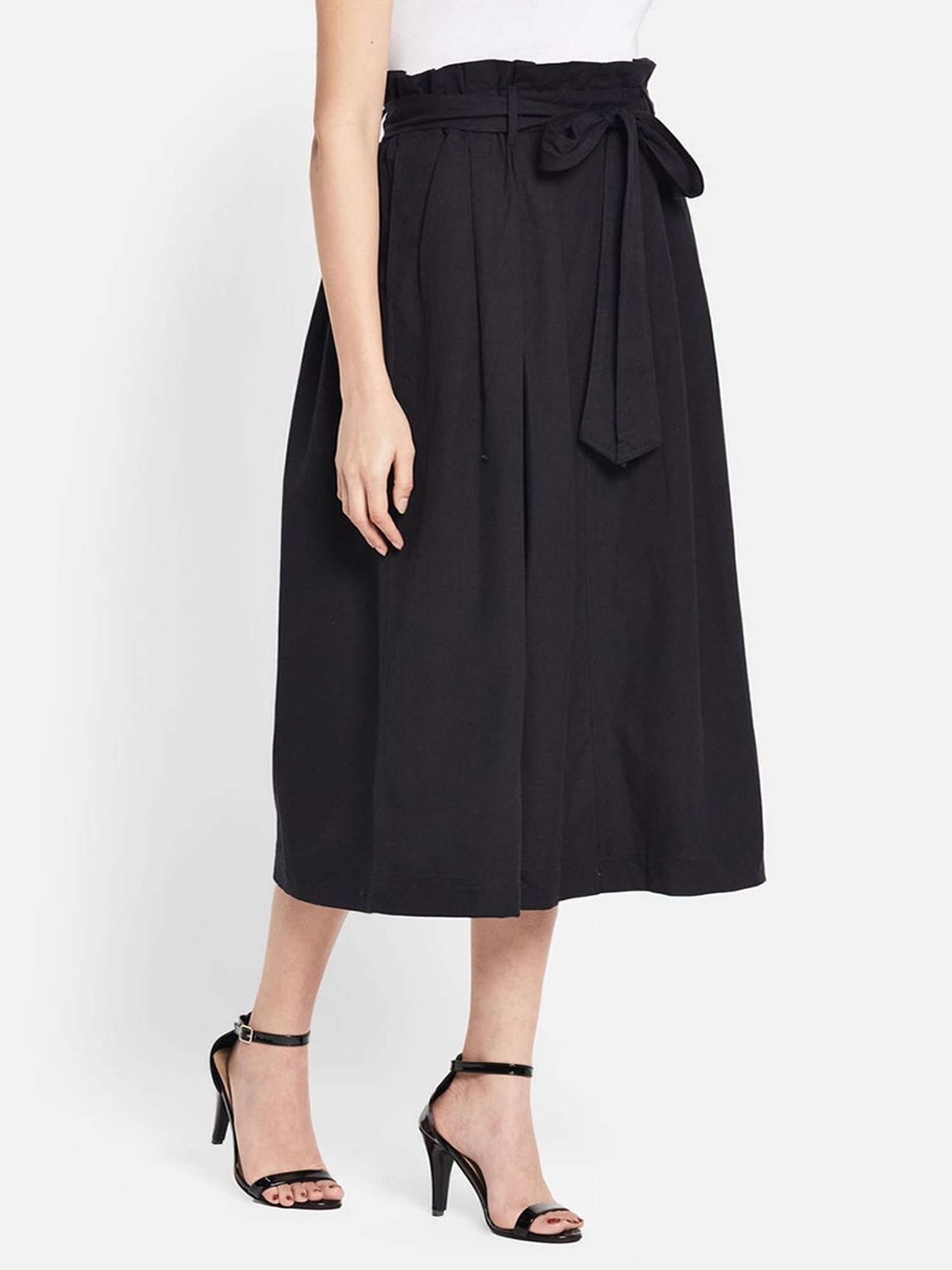 Fabindia Black Cotton Linen A-Line Skirt