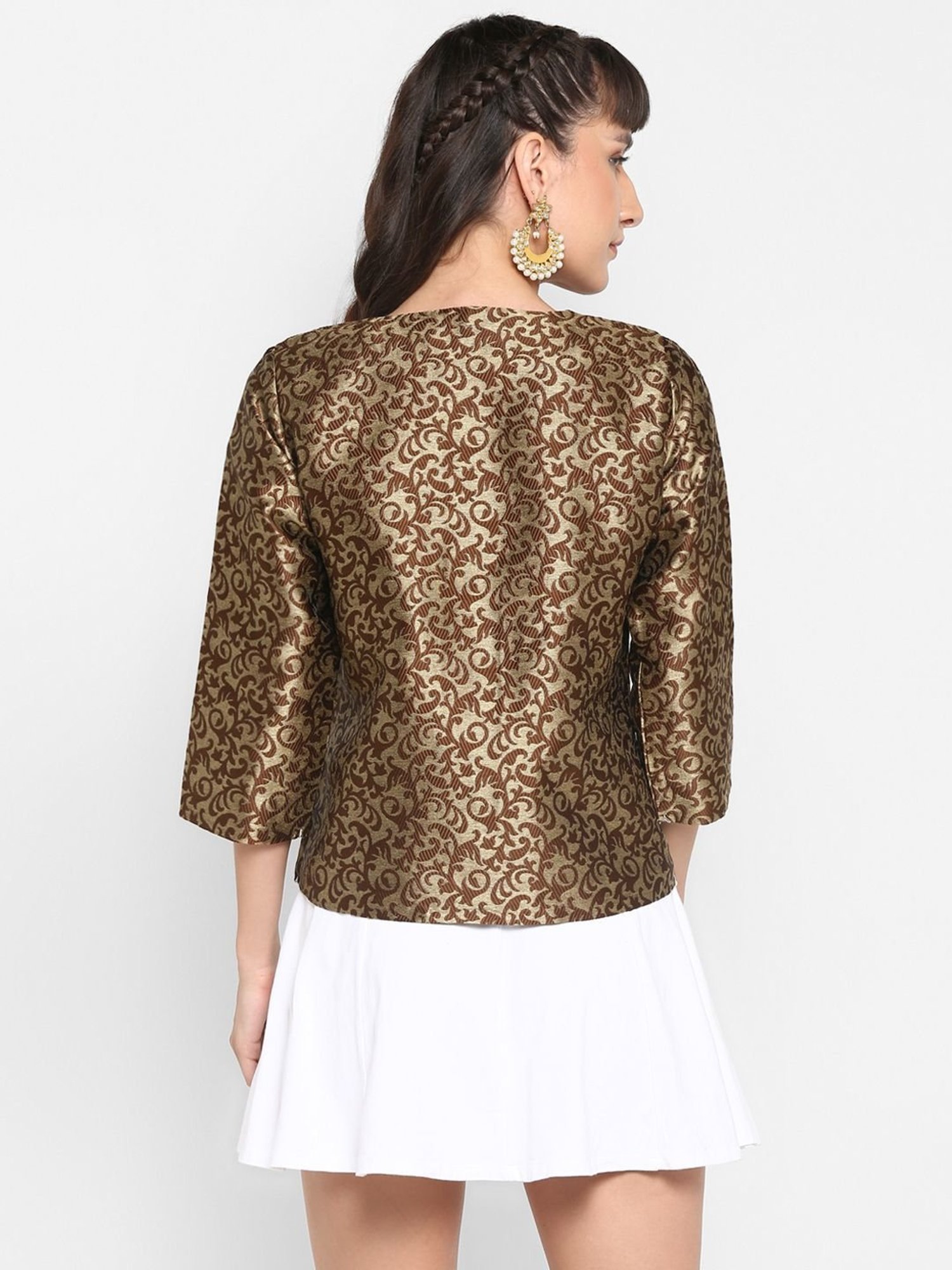 Hangup Brown Jacquard Pattern Shrug