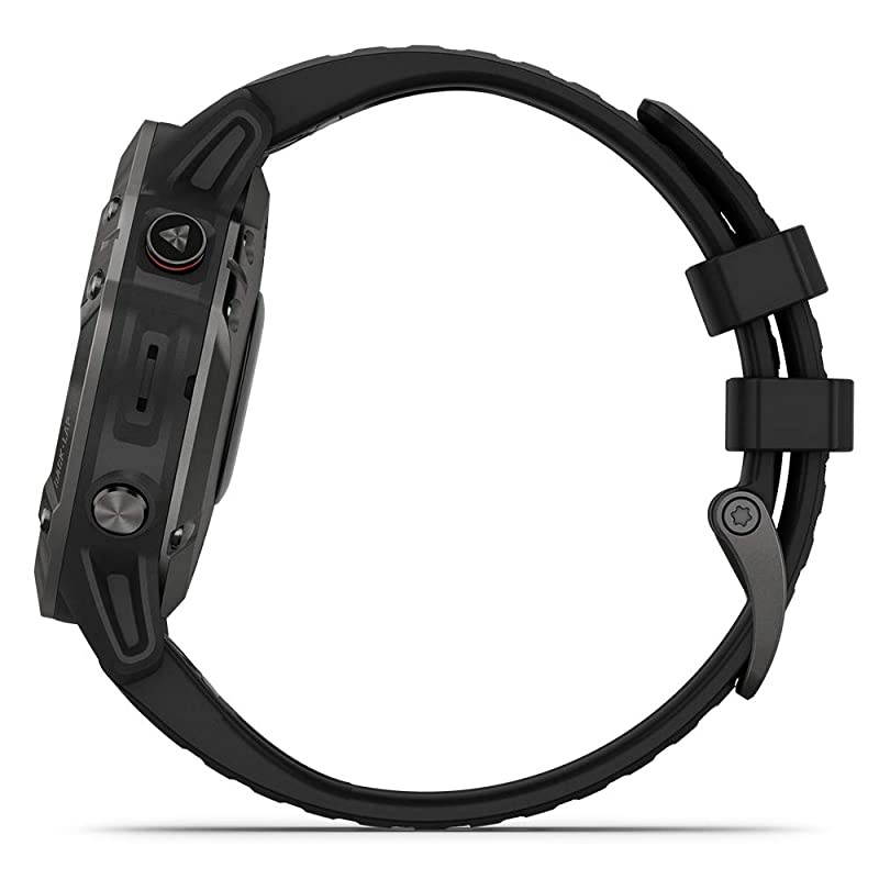 Garmin Fenix 6 Sapphire (Gray DLC with Black Band) Gift Box Bundle | +HD Screen Protectors,  Portable Charger, Car/Wall Adapters & Protective Case | Multisport Fitness Watch