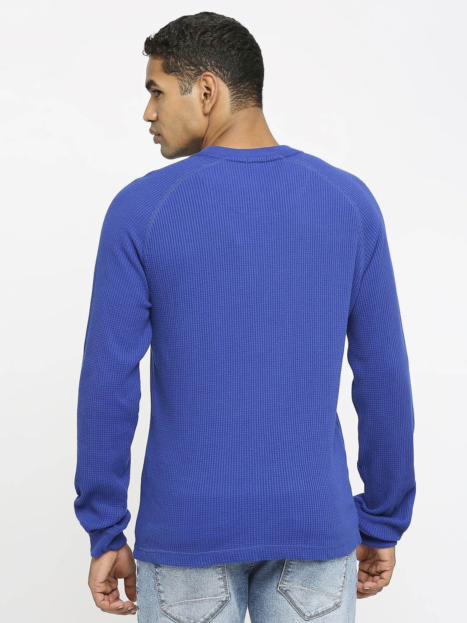 Basics Blue Cotton Muscle Fit T-Shirt
