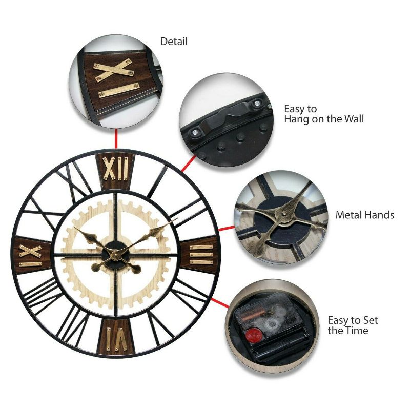 Infinity Instruments 20062 Decorative Traditional Graham Large Oversize 24 Inch Diameter Quartz Battery Powered Wall Clock, with Silent Movement