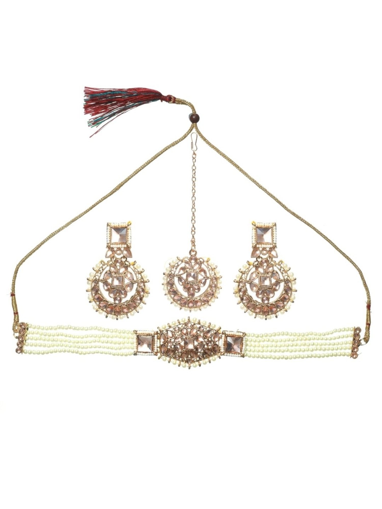 Aatmana Gold-Plated Kundan Choker Necklace & Earring Set with Maang Tikka