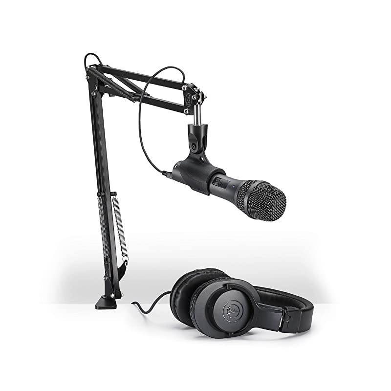AT2005USBPK Vocal Microphone Pack for Streaming/Podcasting, Includes USB and XLR Outputs, Adjustable Boom Arm, & Monitor Headphones,Black