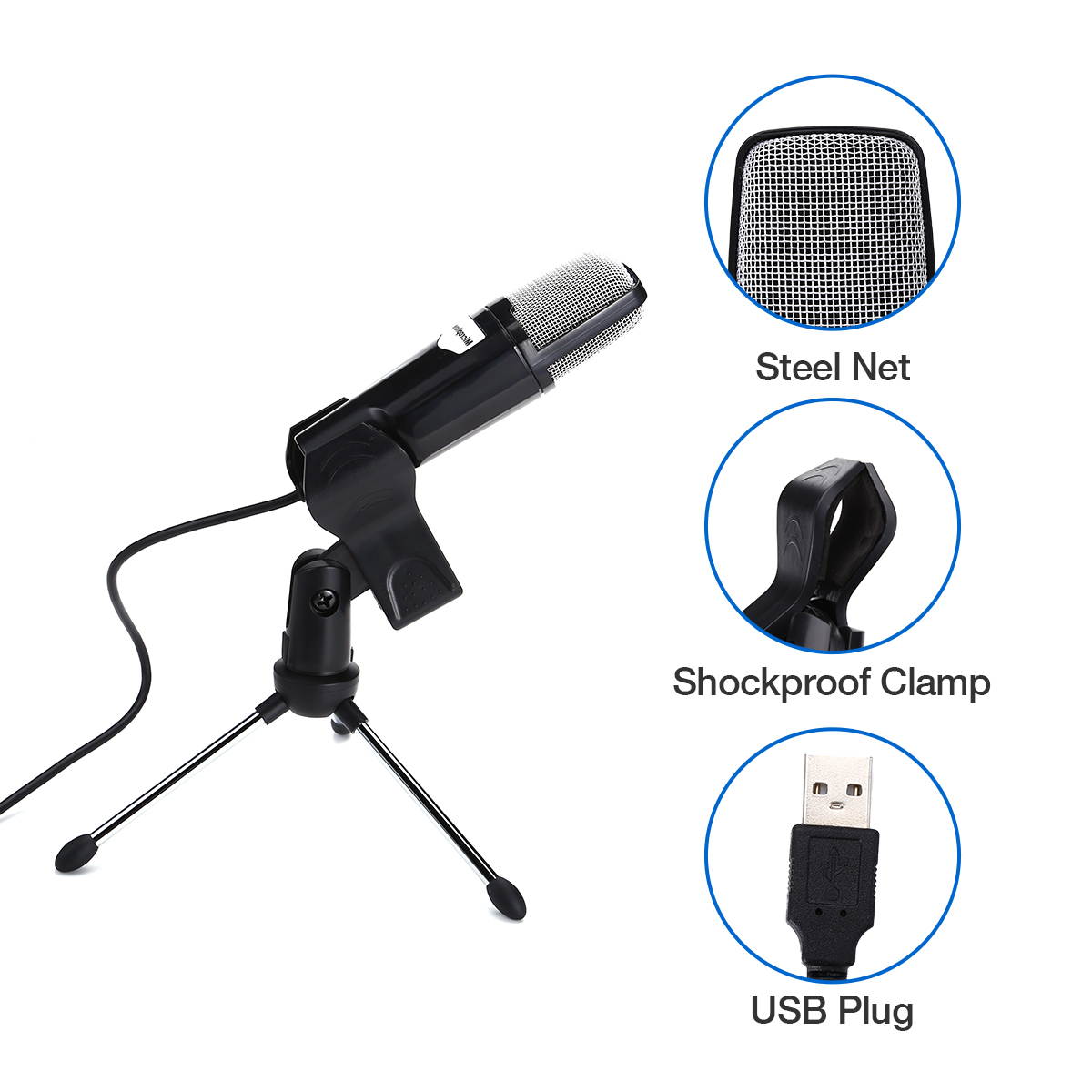 FirstPower Condenser USB Microphone Tripod Stand for Game Chat Studio Recording Laptop PC