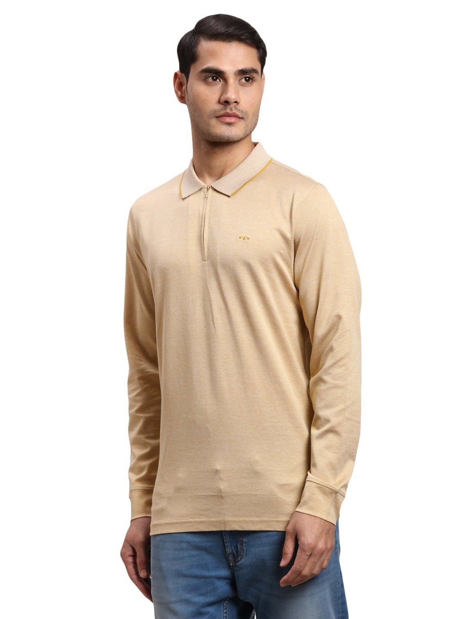 ColorPlus Yellow Cotton Regular Fit Polo T-Shirt