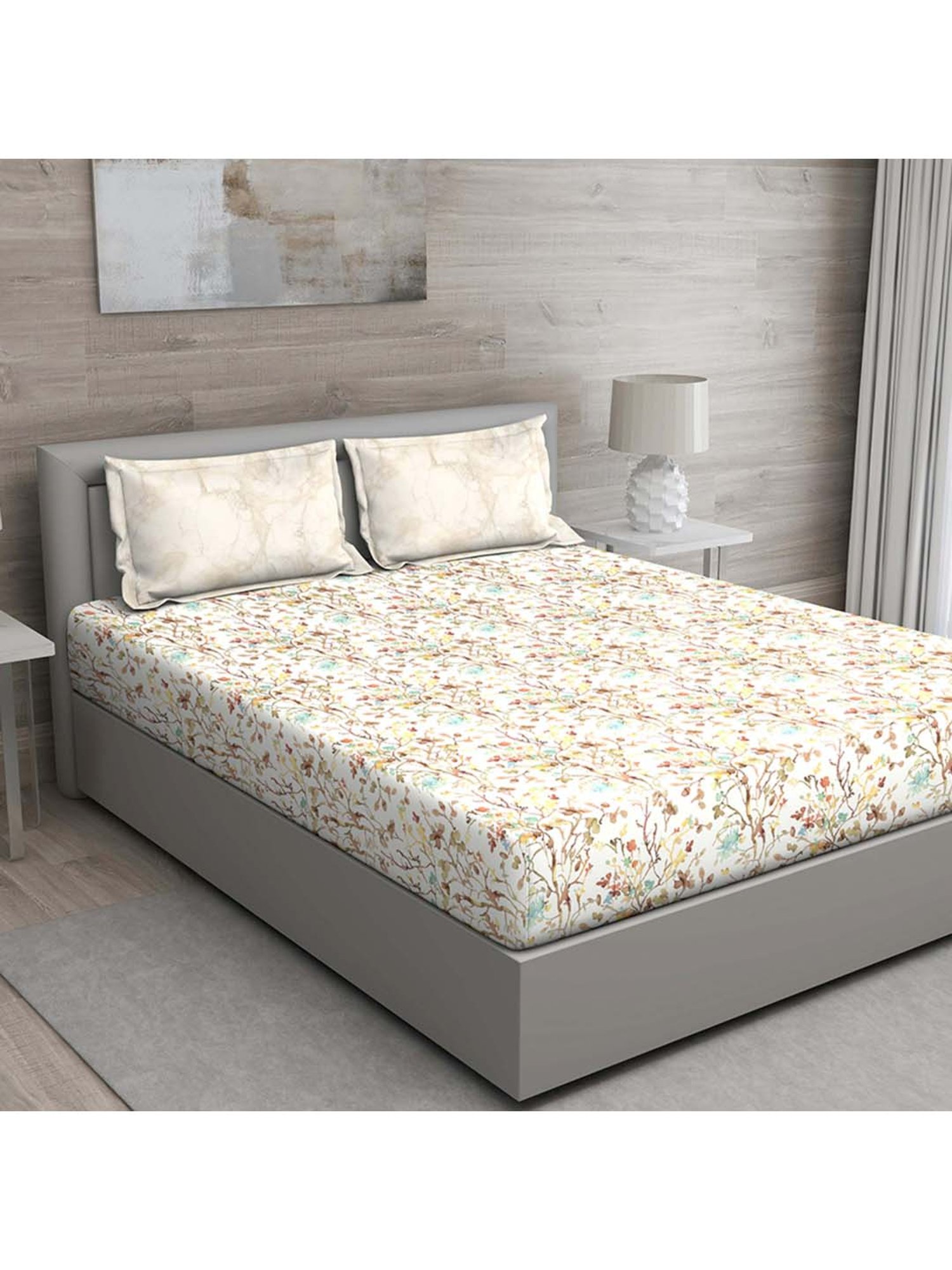 GM Beige 100% Cotton 144 TC King Bedsheet Set