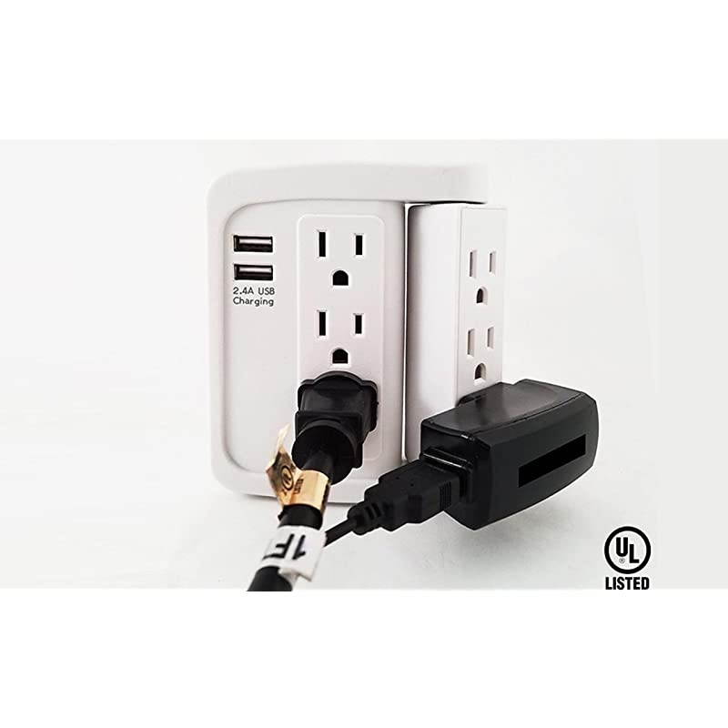 6 Outlet Swivel Wall Adapter, Swivel Outlet with USB Ports, Swivel Wall Tap Adapter White