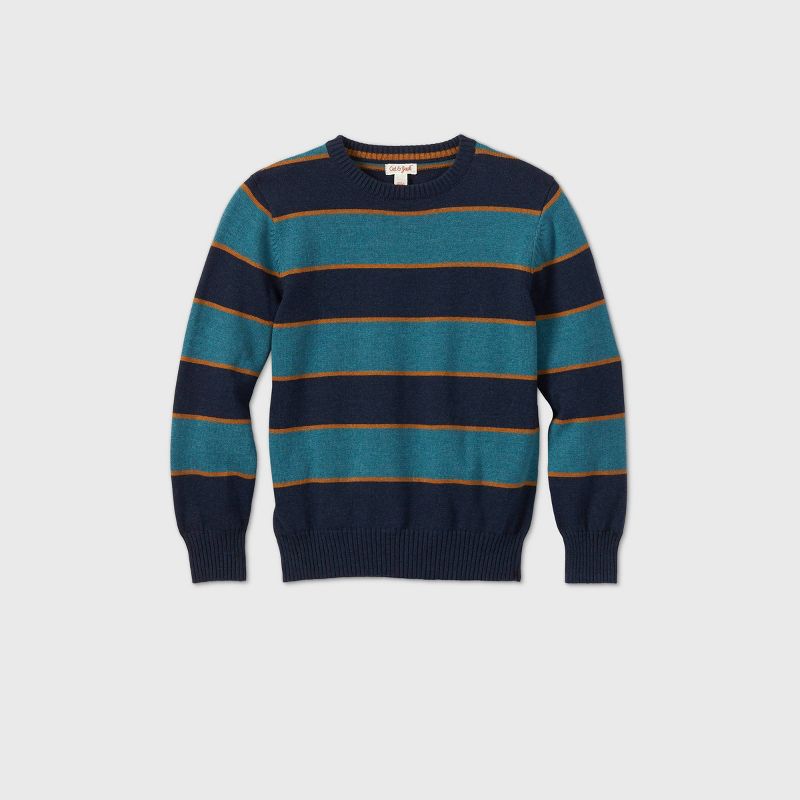 Boys' Holiday Striped Crew Neck Sweater - Cat & Jack™ Navy/Blue L