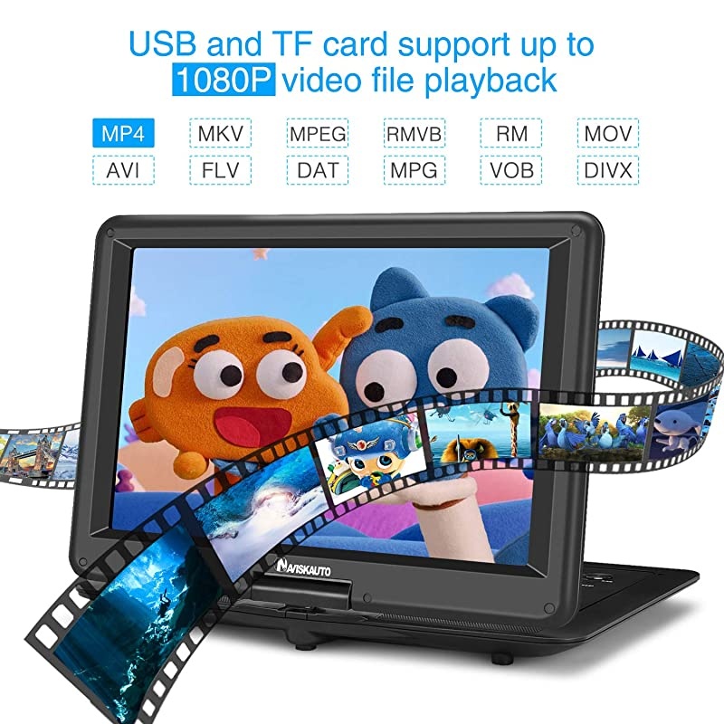 16" Portable DVD Player with HDMI Input Carrying Bag Rechargeable Battery Support 1080P MP4 USB Sync Screen Region Free