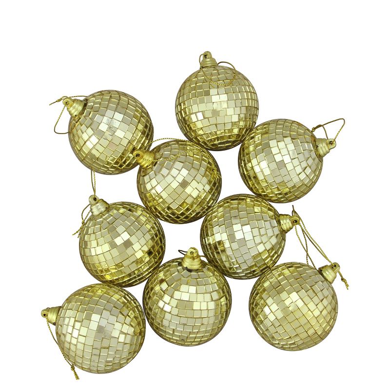 Christmas Central 9ct Gold Mirrored Glass Disco Ball Christmas Ornaments 2.5" (60mm)