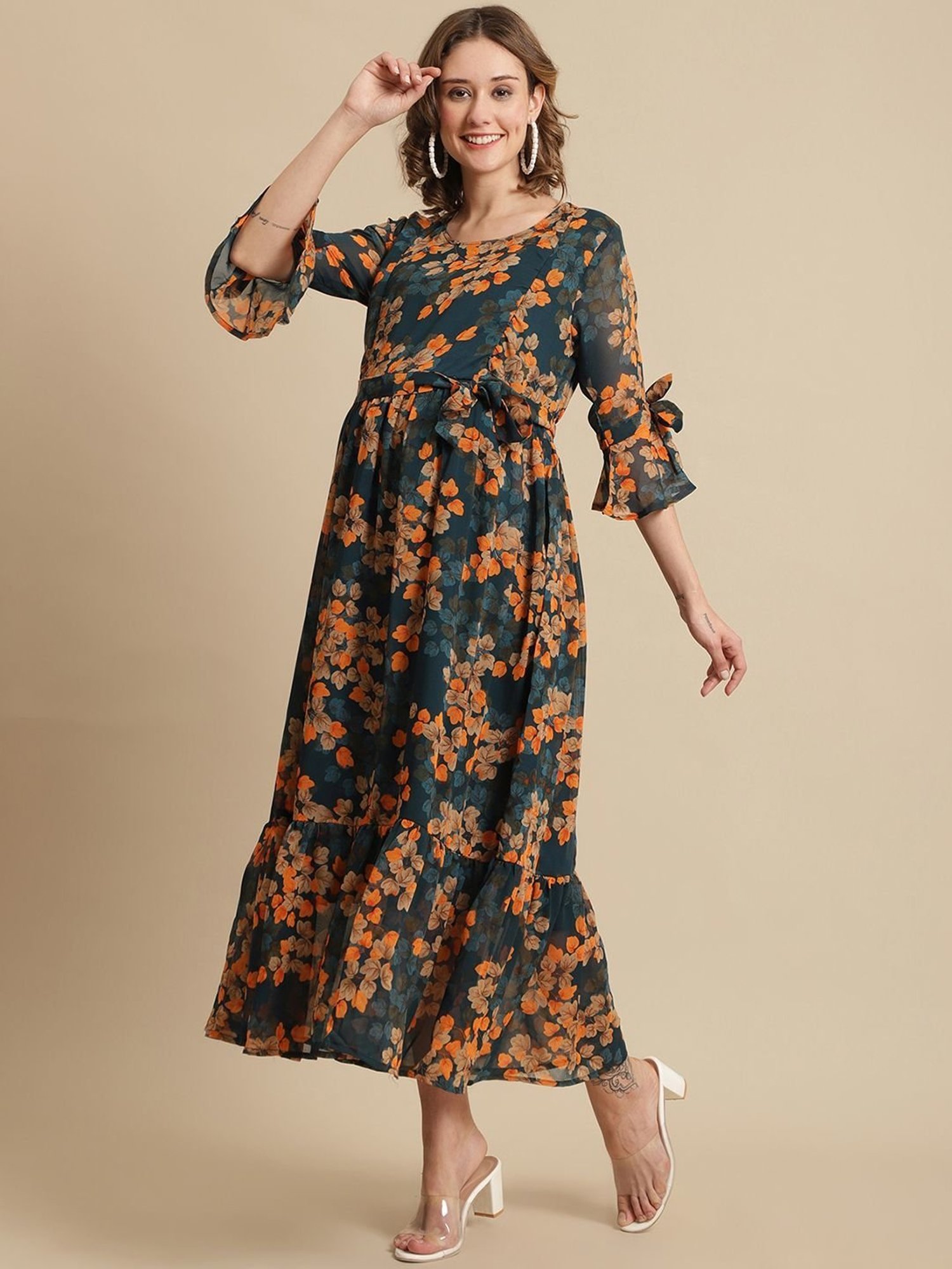 Moms Maternity Blue Printed Dress