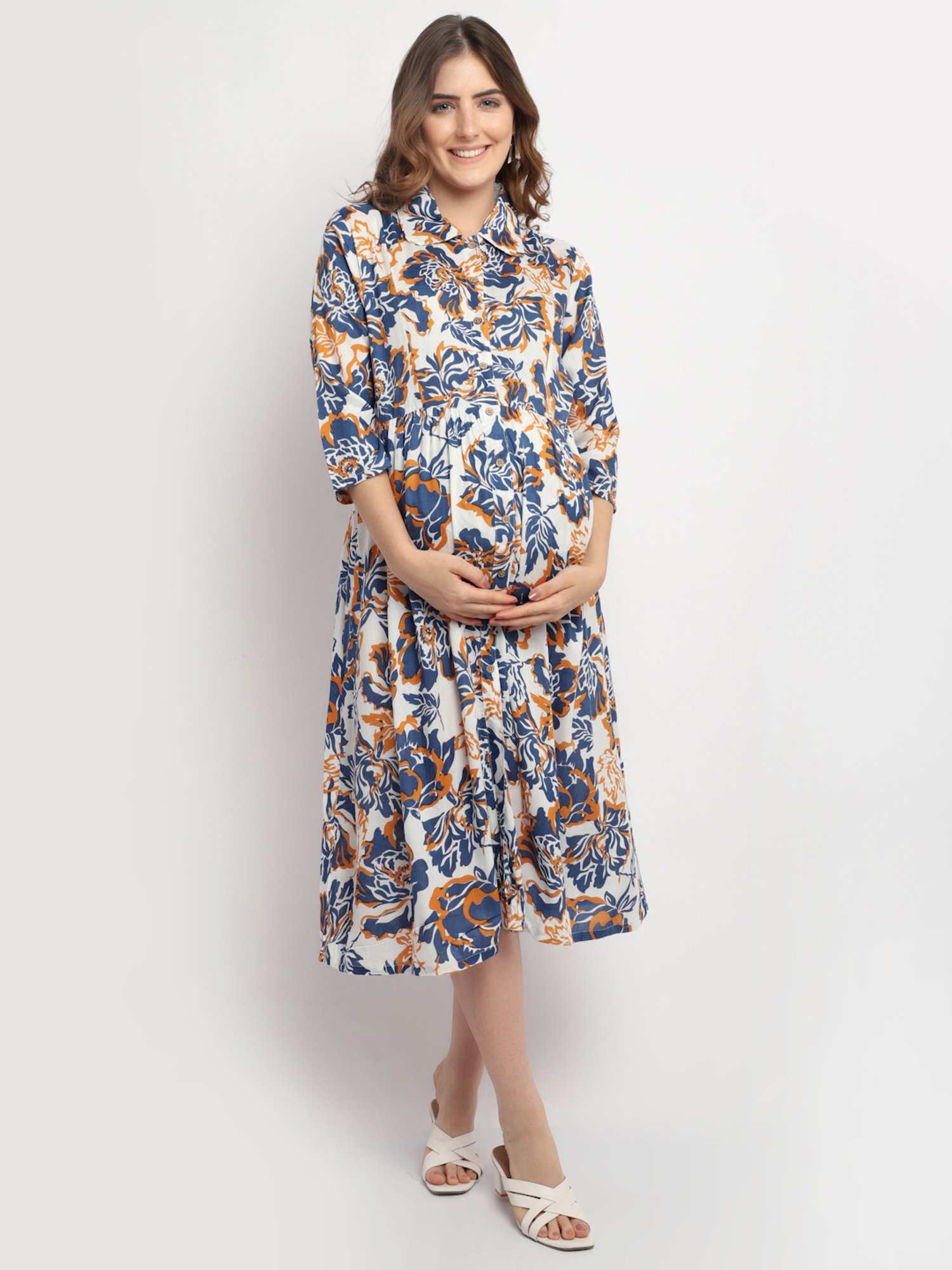 Moms Maternity Blue Printed Dress