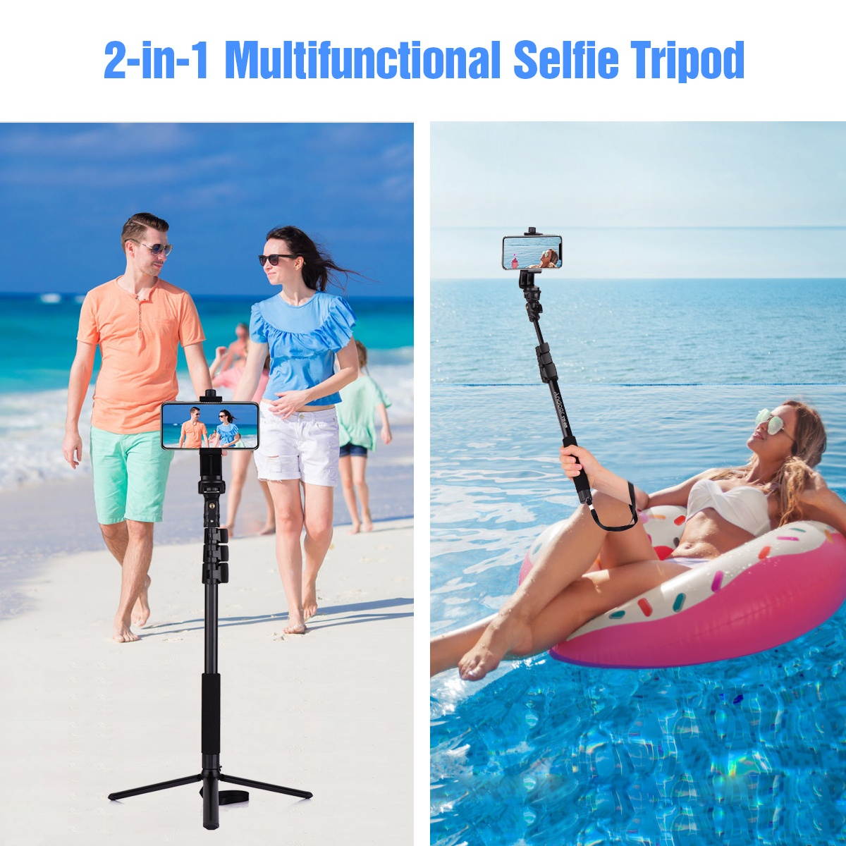 Andoer 54-inch Extendable Selfie Stick Tripod Stand Aluminum Alloy with Detachable Desktop Tripod Phone Holder Sports Camera Mount Adapter Remote Shutter Compatible with iPhone and Android Phones for