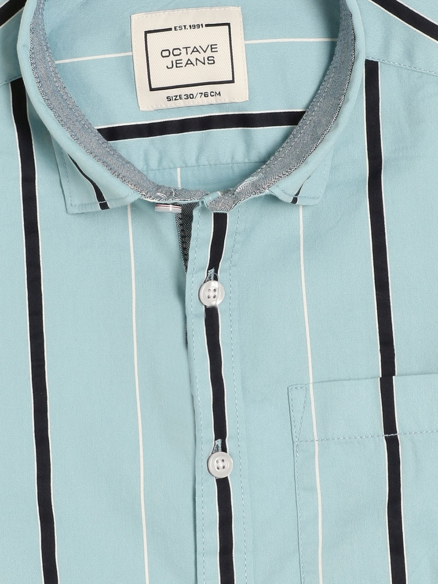 Octave Kids Teal Blue & Black Cotton Striped Full Sleeves Shirt