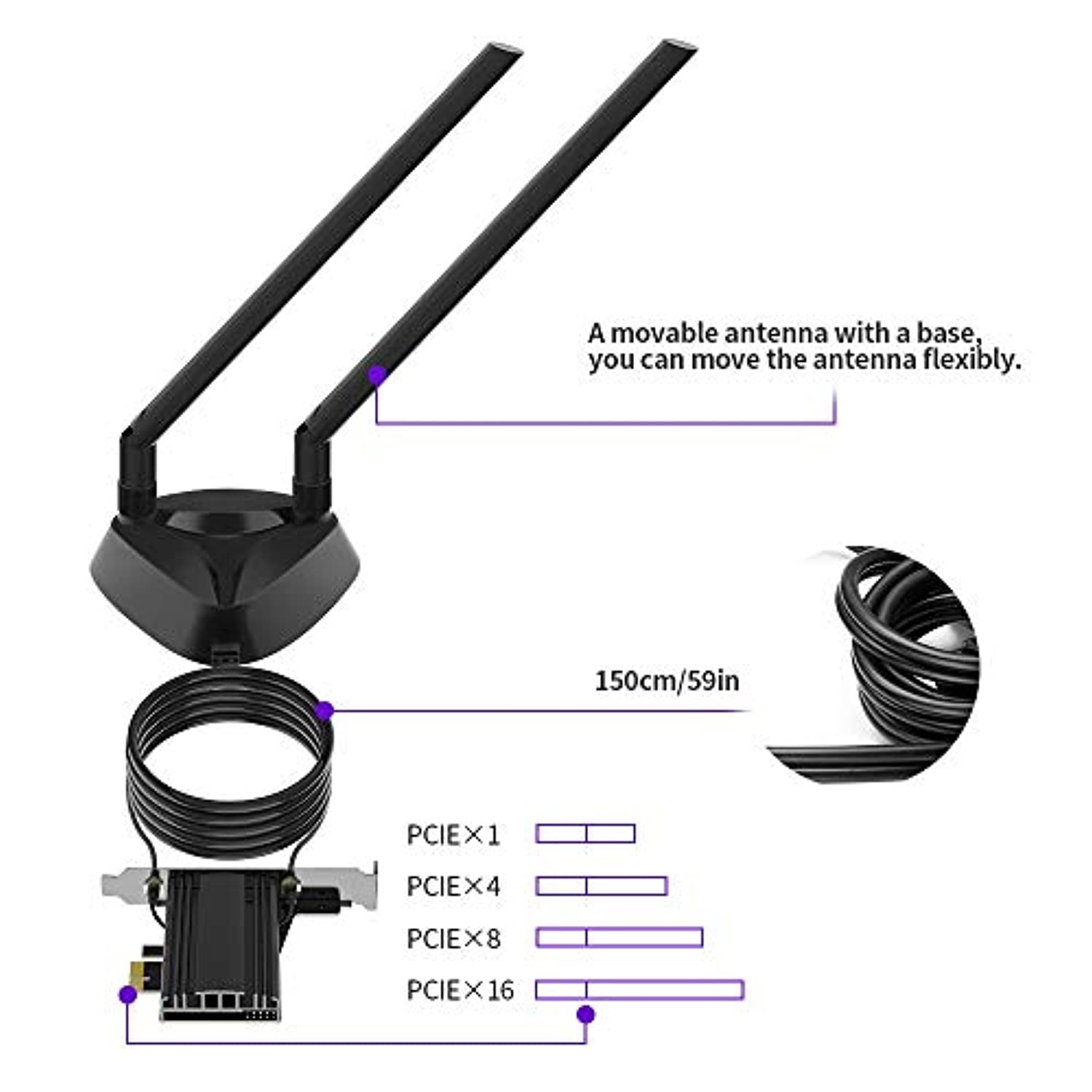 Rocketek WiFi 6 Card,PCIe Network Card Max 3000Mbps with Bluetooth 5.0 Intel AX200 Chip 802.11AX 2.4Ghz/5.8Ghz PCI Express Wi-Fi Adapters Dual Band Antenna for Windows 10 64-bit (RT-WF021-B)