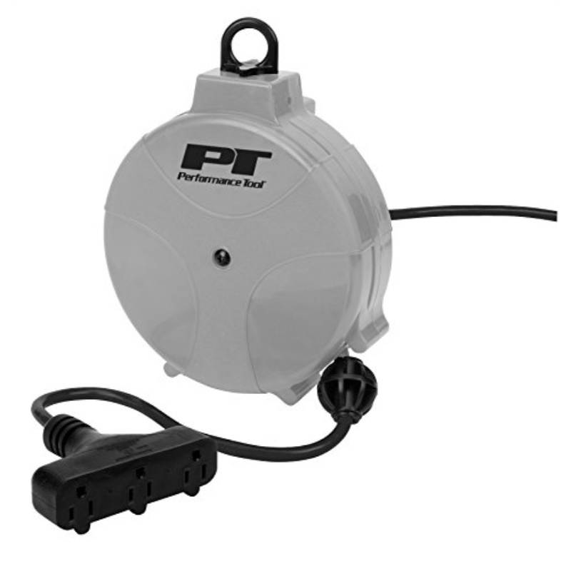 Performance Tool W2275 20' 18GA Retractable Cord Reel with Spring Loaded Auto-Rewind