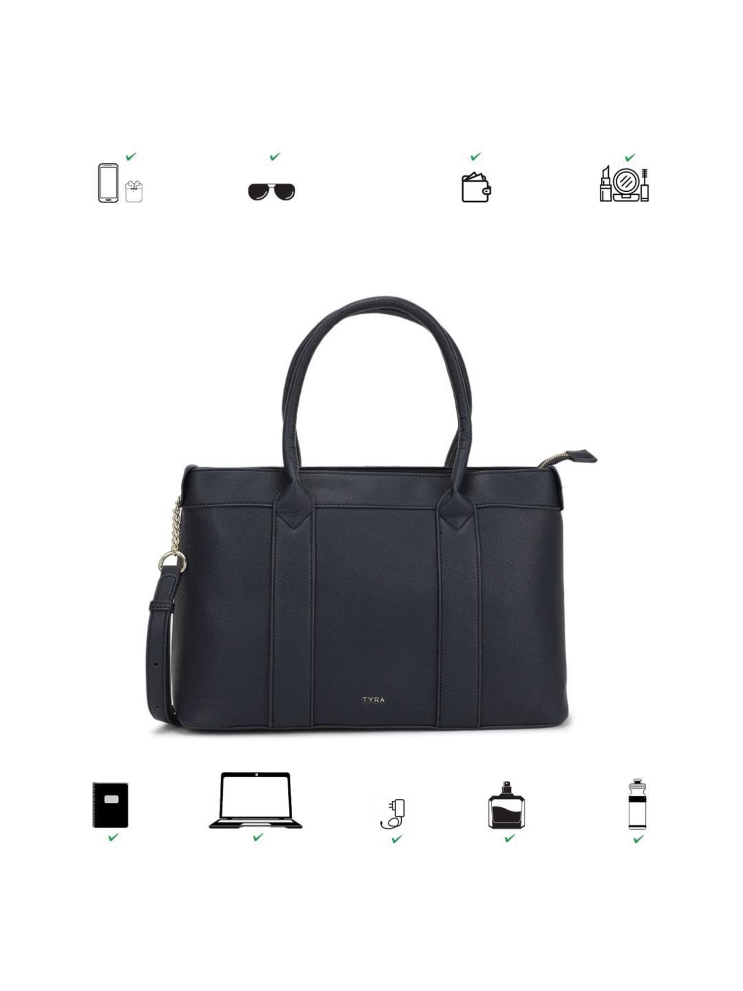 Tyra Lina Navy Solid Faux Leather Tote Handbag