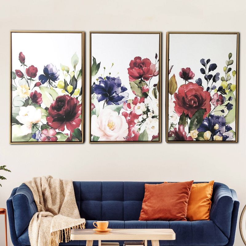 48" x 24" Floral Garden Triptych Floating Framed Wall Canvas - Gallery 57
