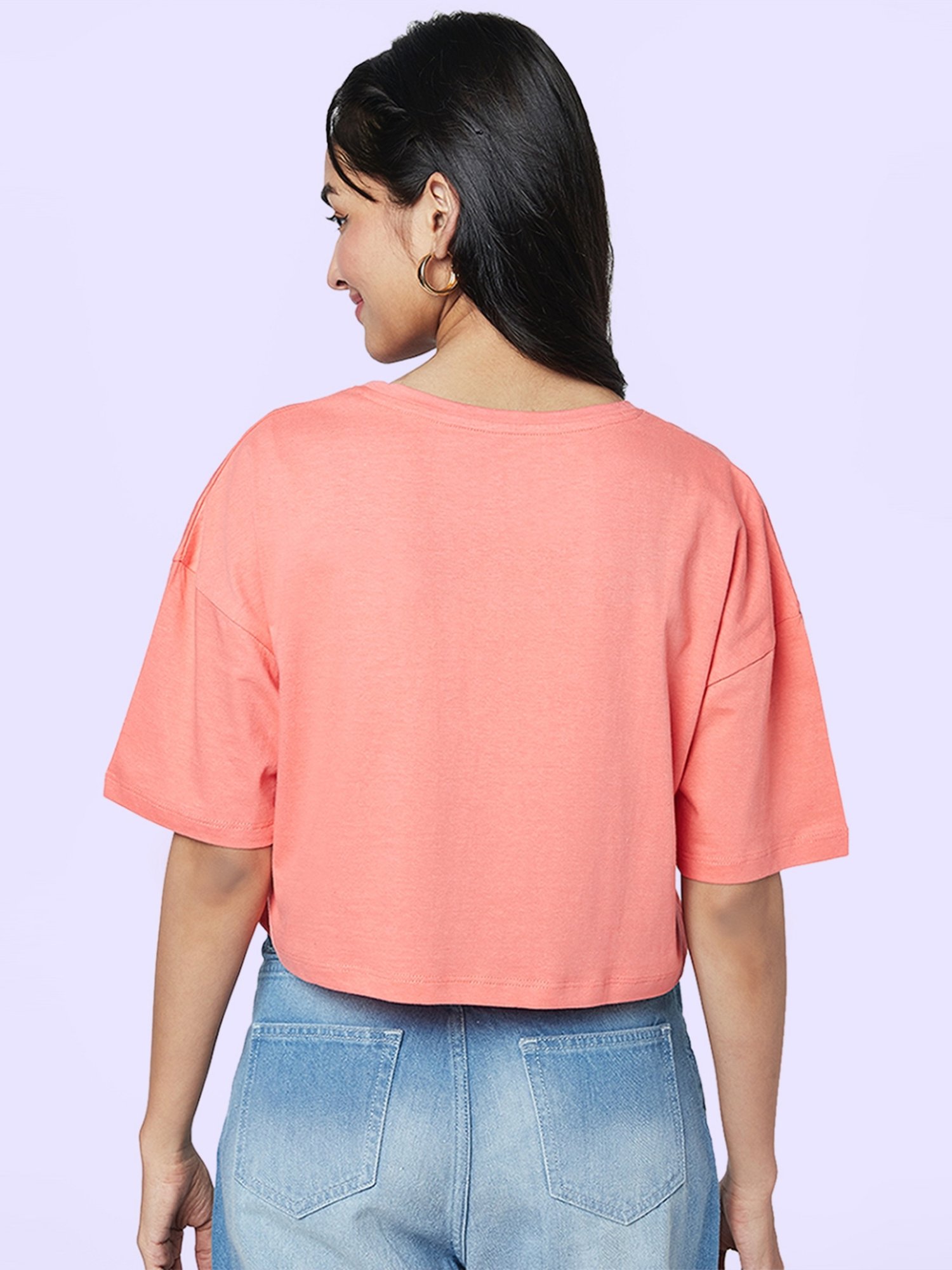 YU by Pantaloons Peach Cotton Graphic Print Top