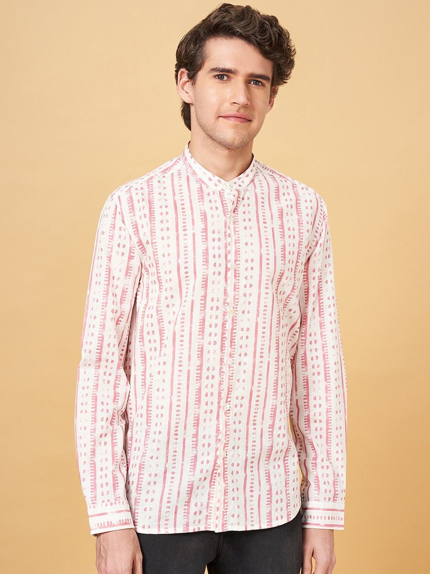 Indus Route by Pantaloons Coral Blush Cotton Regular Fit Printed Shirt