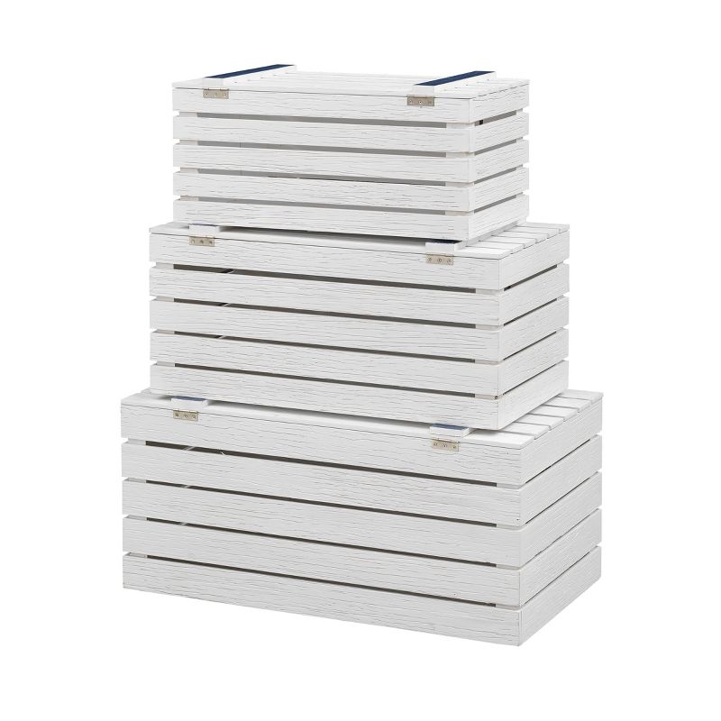 Set of 3 Roanne Nesting Trunks White - Treasure Trove Accents