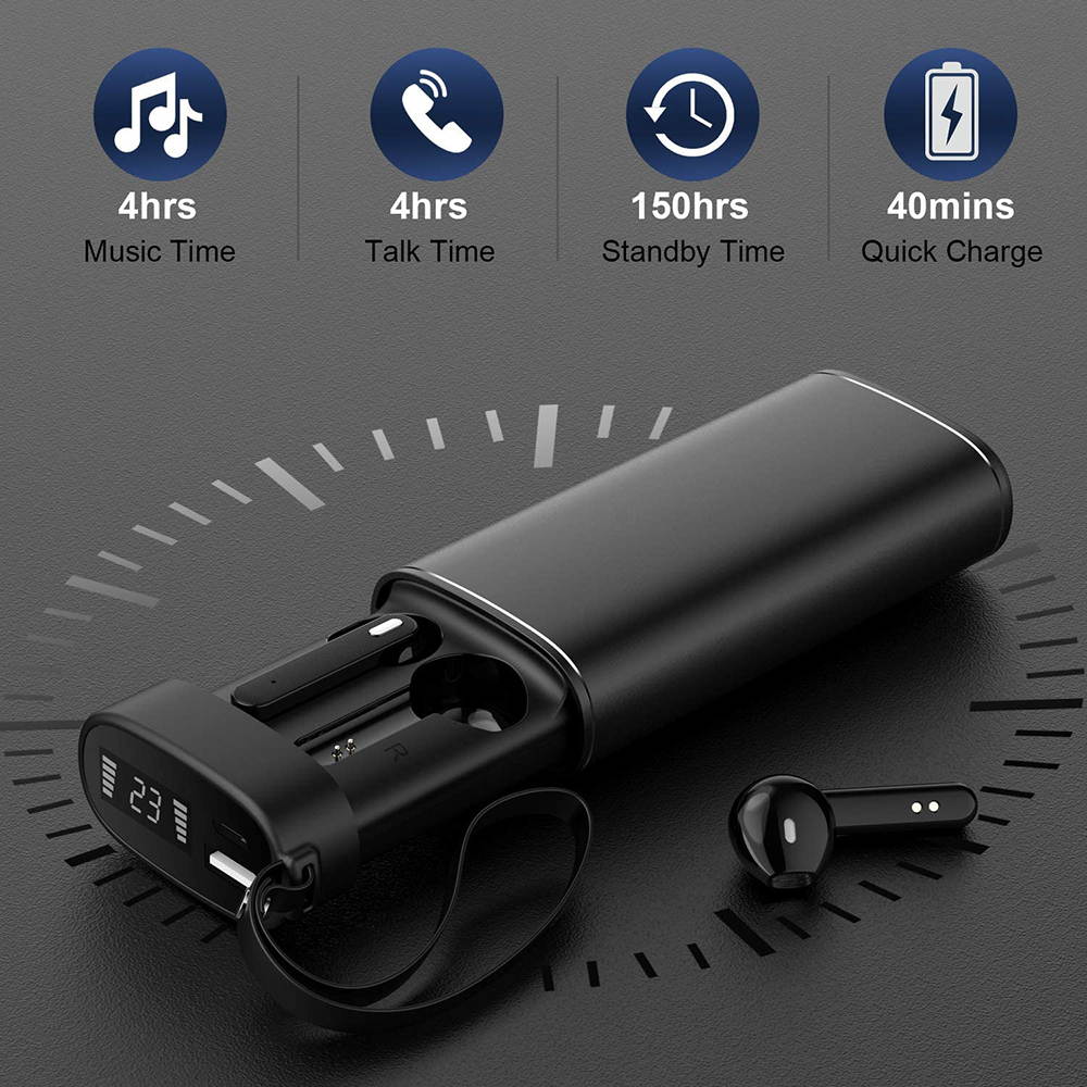 Wireless Headphones, Ephram Bluetooth 5.0 Wireless EarphonesAuto Pairing Bluetooth Earbuds TWS Stereo HiFi Wireless Headphones for Running Sports in-Ear with Type-C Charging with Mic Headset (Black)